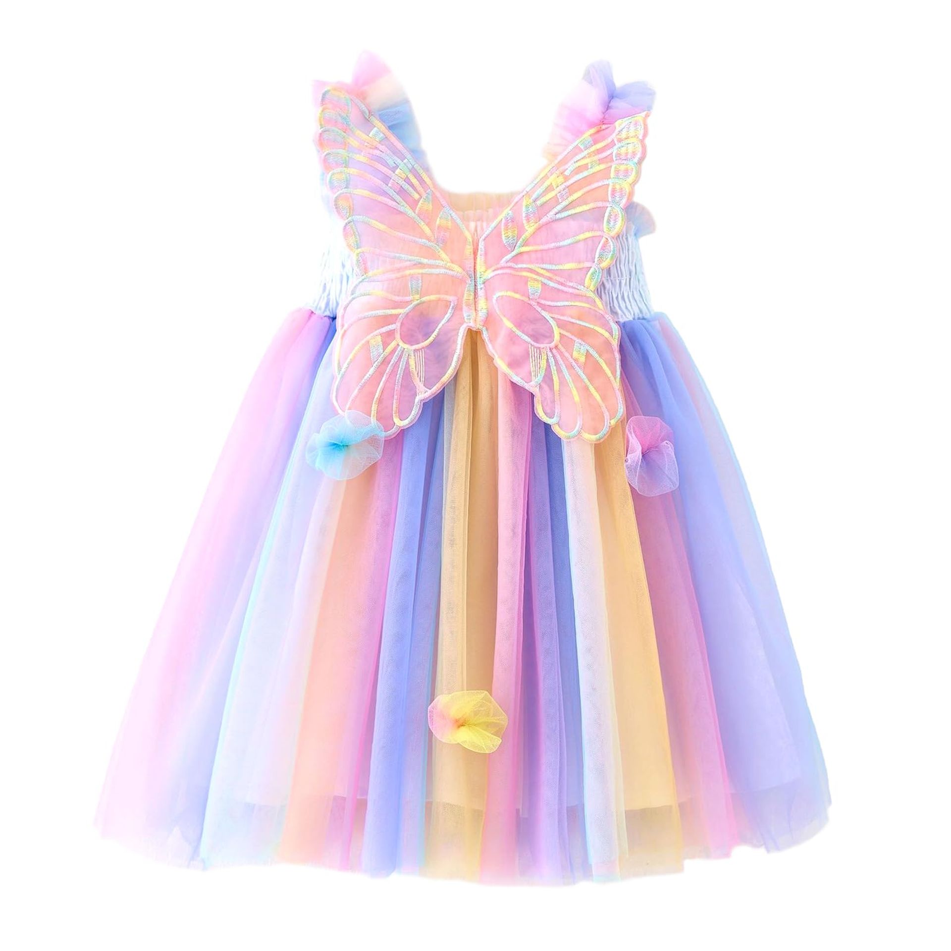 Baby Girl Butterfly Tulle Princess Dress Sleeveless Floral Party Outfit - BlueRainbow 9-12 Months