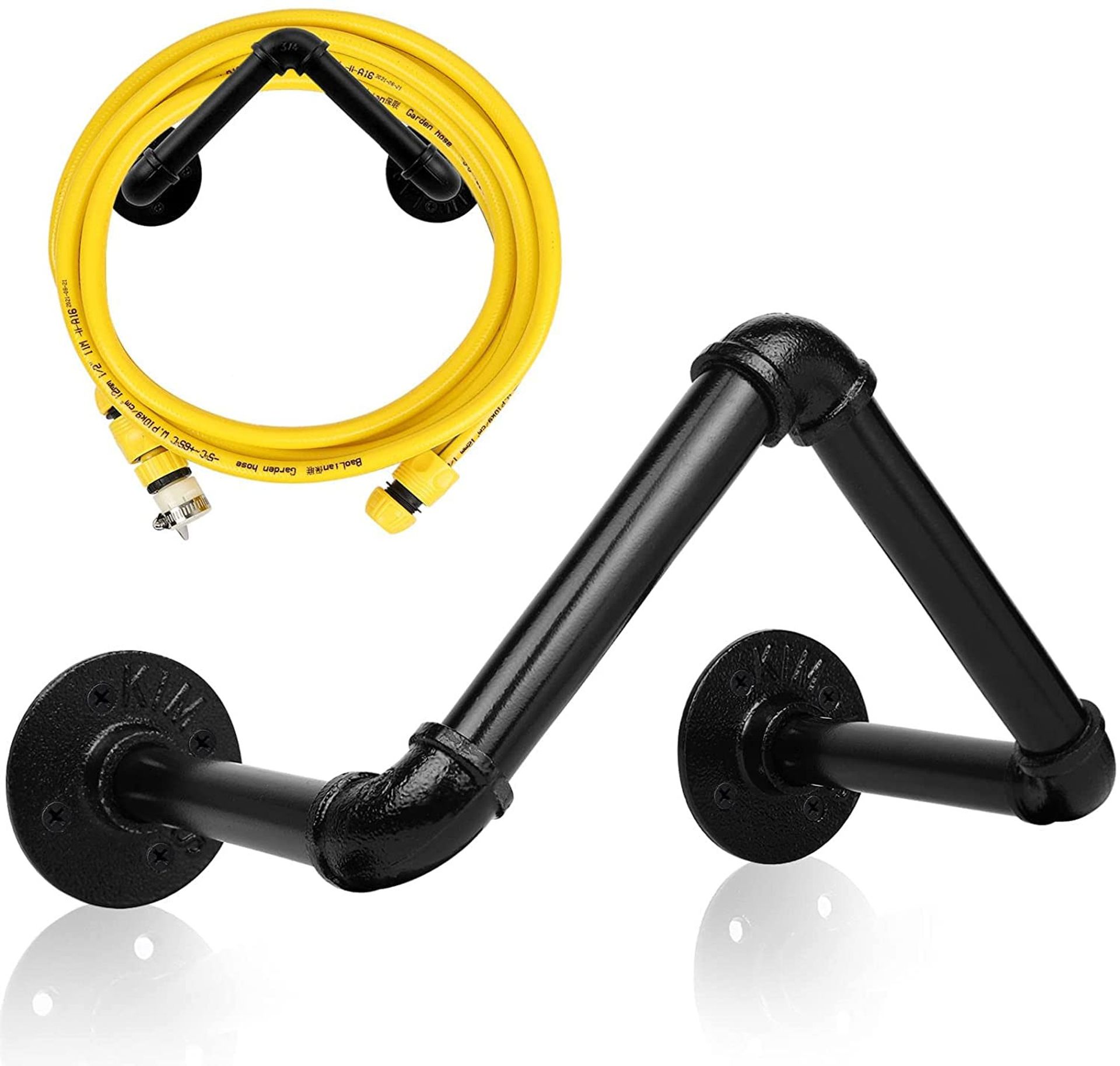 Garden Hose Holder Wall Mount Rustproof Iron Heavy Duty Hose Hanger for Outdoor Storage Holds up to 150ft - Black