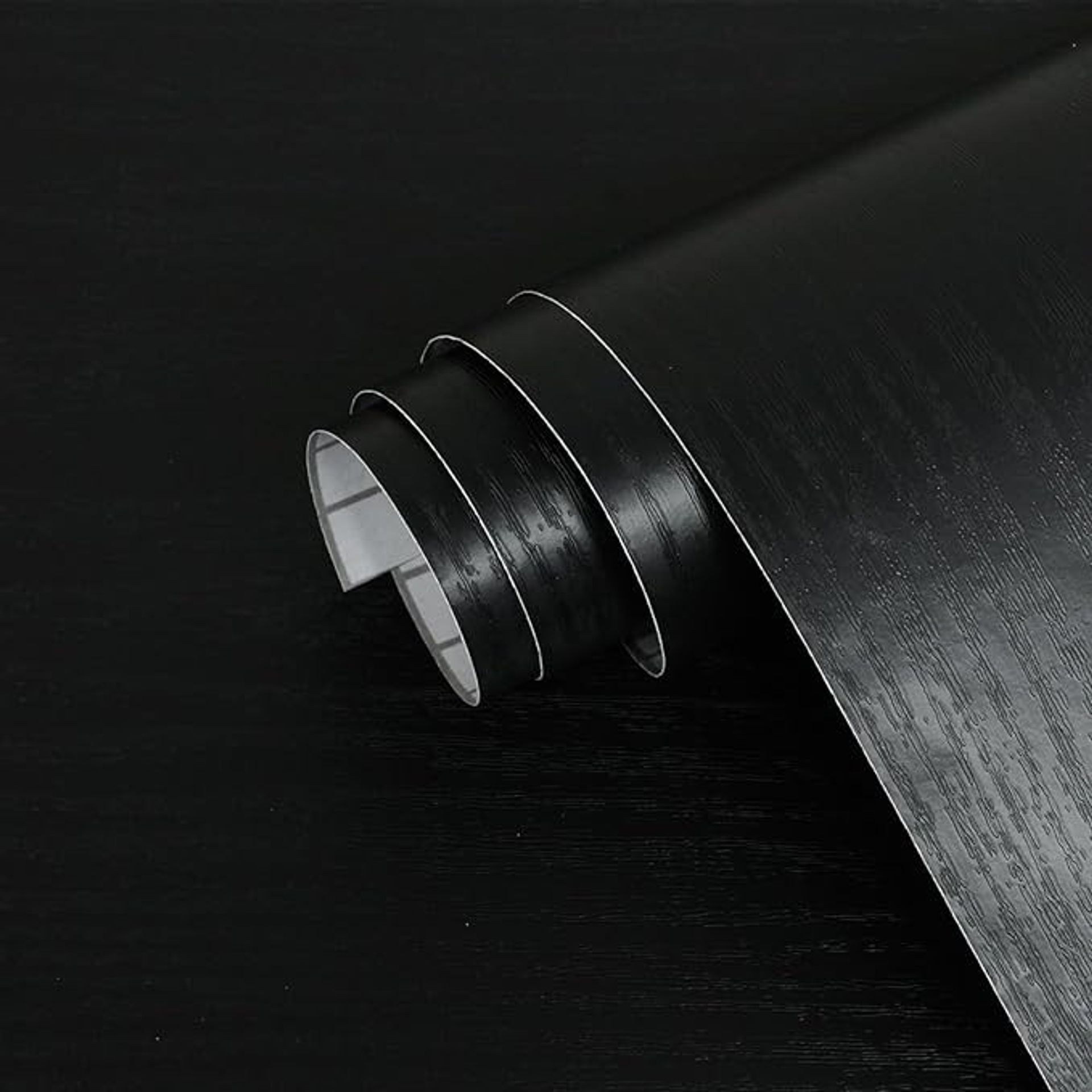Self Adhesive Vinyl Wrap Wood Effect Peel and Stick Wallpaper Waterproof for Kitchen Cupboards and Furniture - Black 44.5x1000cm