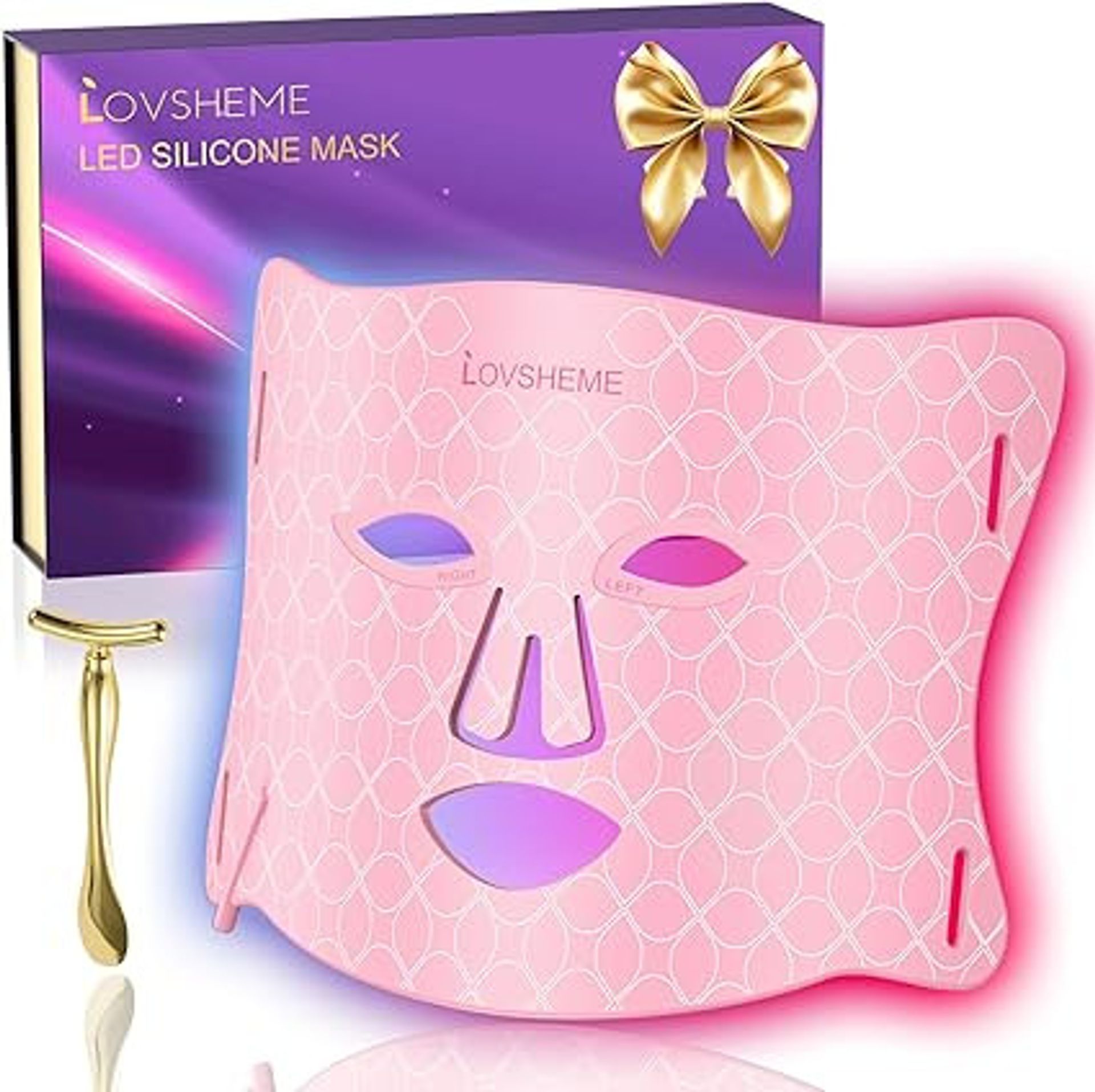 Lovsheme LED Face Mask - FDA Approved Red Light Therapy Mask for Acne, Wrinkles, and Skin Rejuvenation - 3 Light Modes & Timing Settings, 280 LED Bulbs Red Light Therapy for Face with Eye Protection