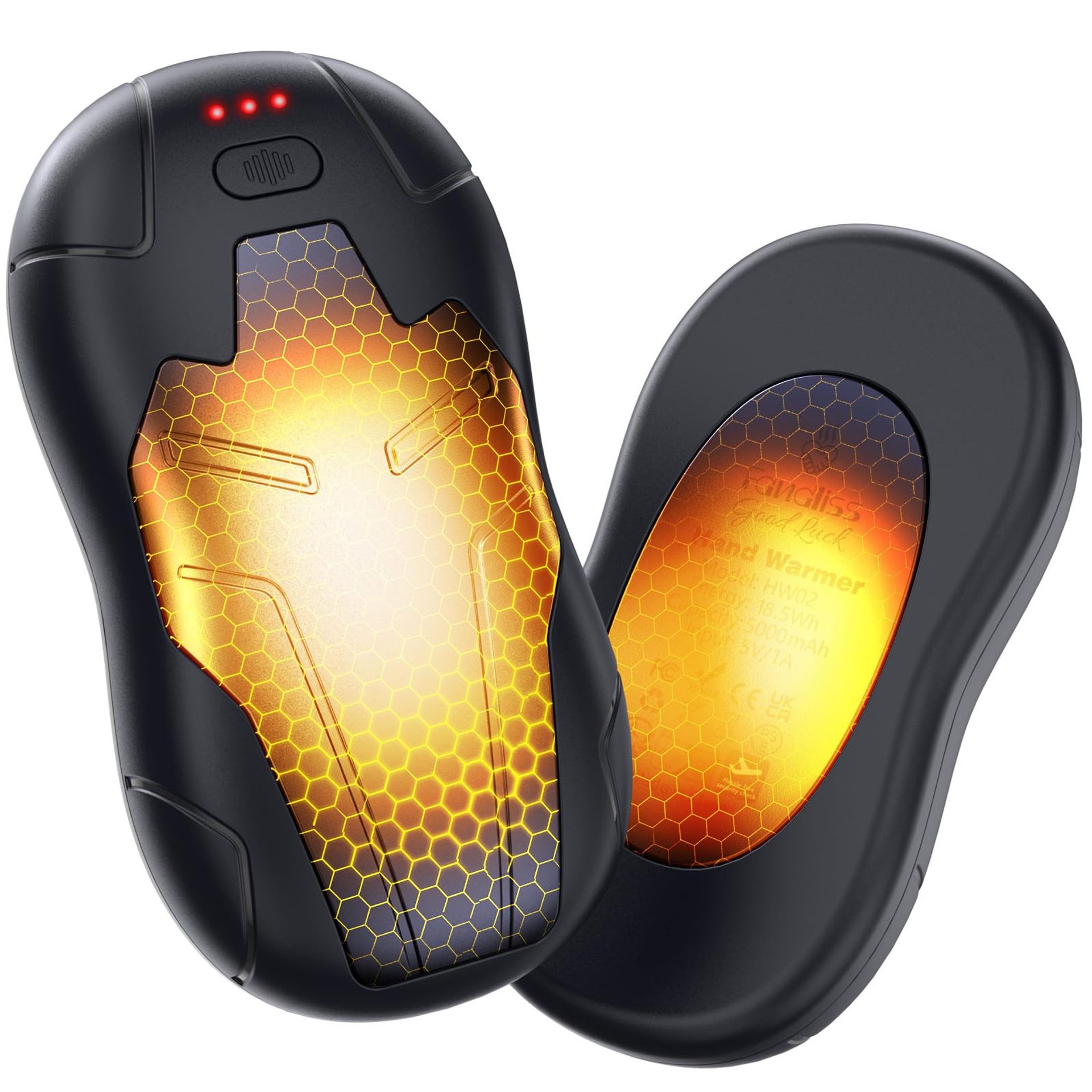 Rechargeable Hand Warmers 2 Pack 10000mAh Split Magnetic Double-Sided Heater with 3 Heat Modes for Outdoor & Travel - Black Silver 5000mAh*2