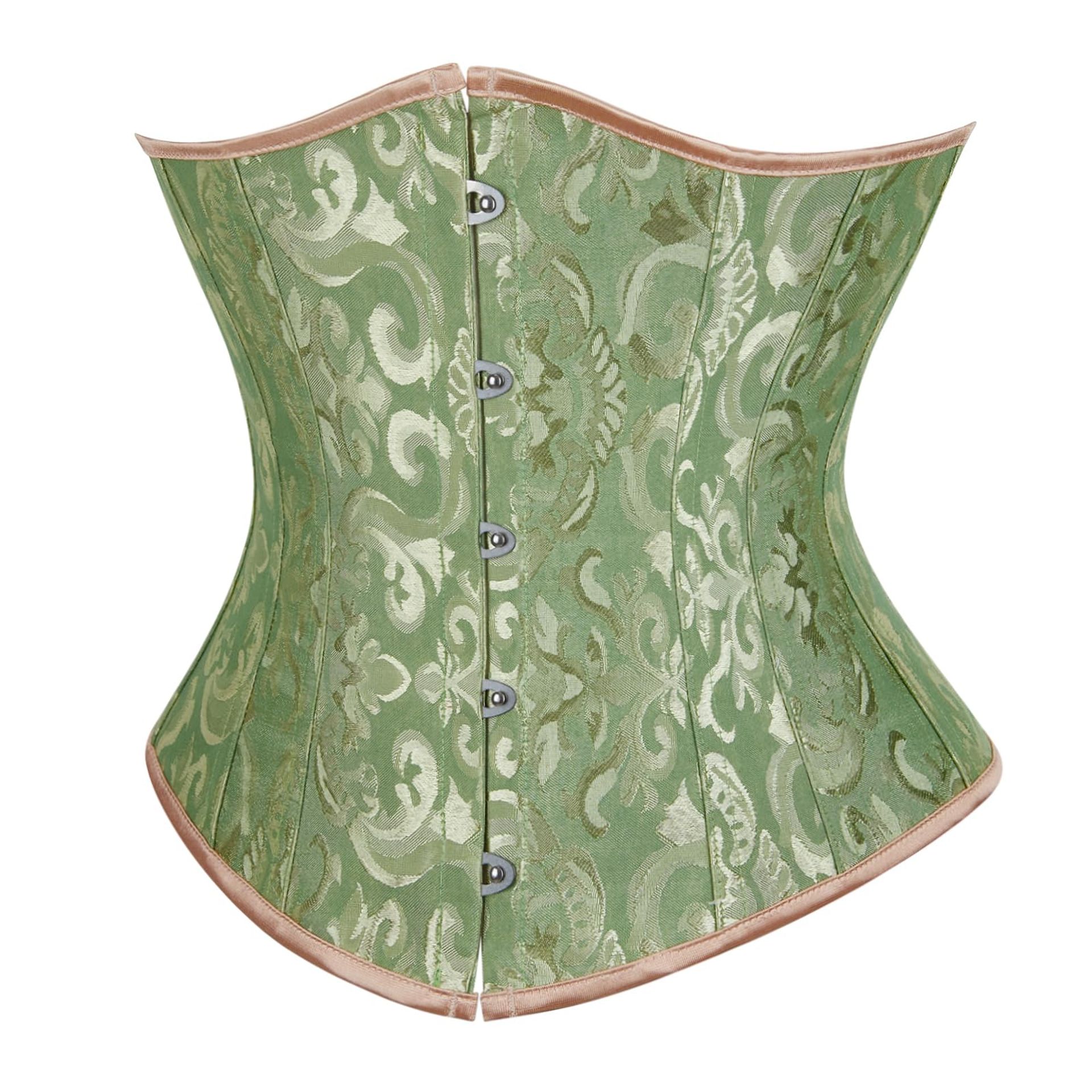 Women's Underbust Satin Corset Top Lace Up Waist Cincher Bustier Shaper - Jacquard Green L