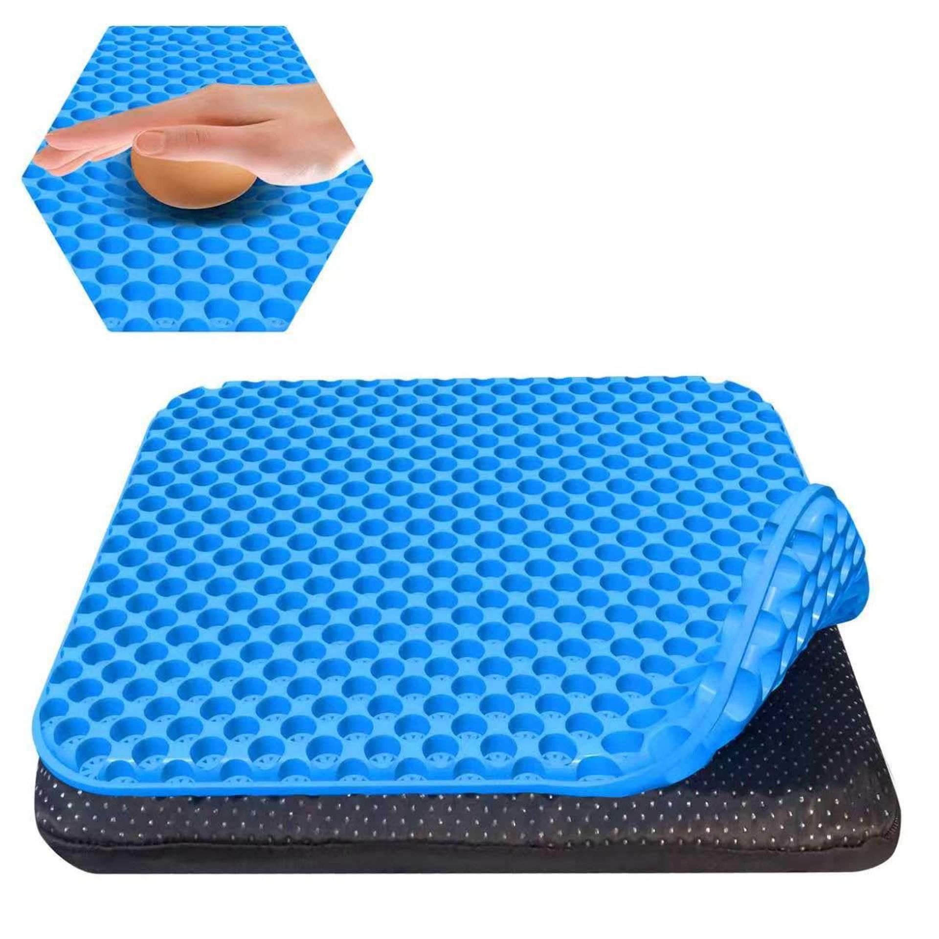 Gel Seat Cushion Large Supportive Pad for Office, Car & Home, Non-Slip, Pressure Relief & Breathable Comfort - Blue 45 x 45 x 3.5cm