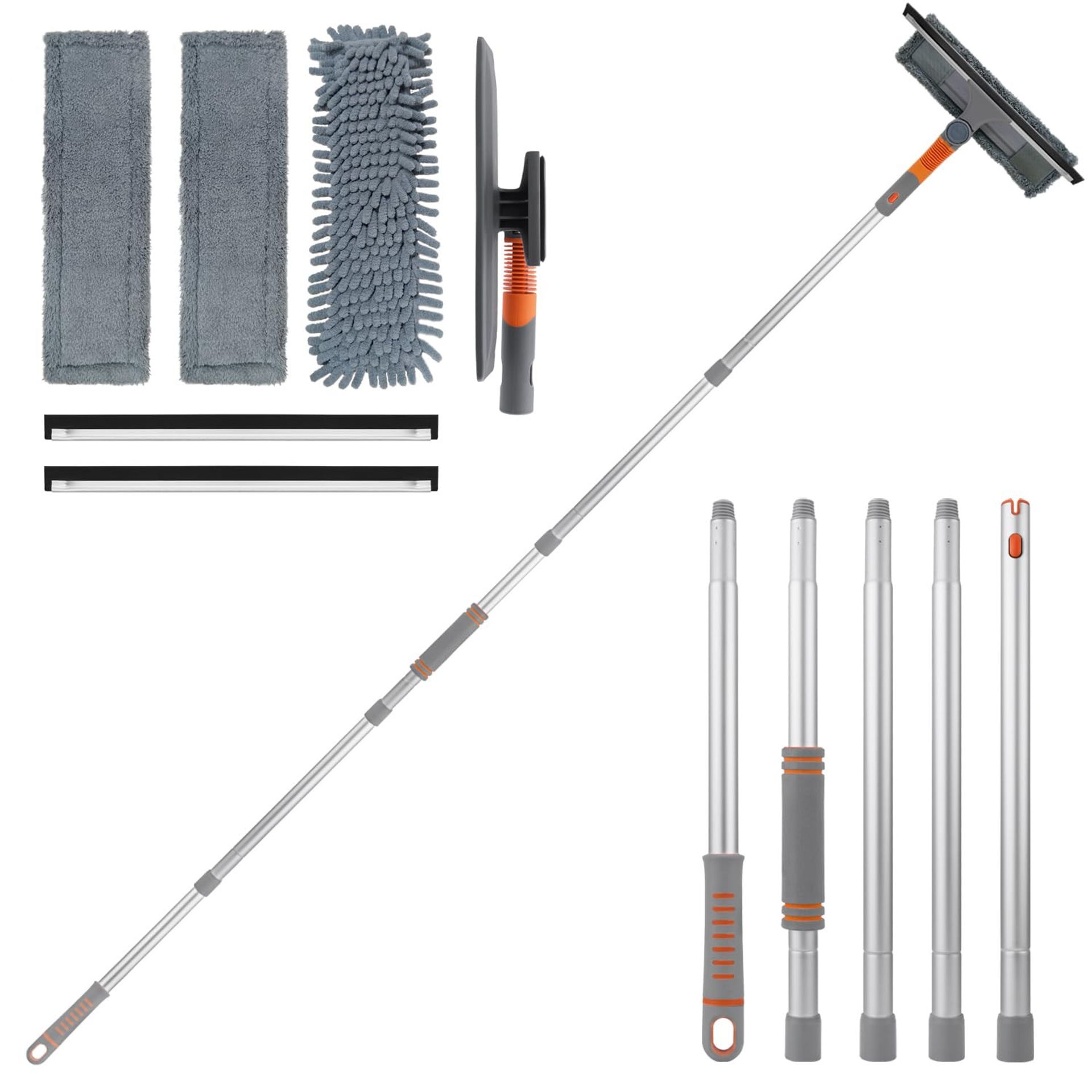 Professional Window Squeegee Cleaner Kit 78" Telescopic Handle Rotatable Head 2-in-1 Glass Cleaning Tool for Indoor & Outdoor Use - Grey 200CM