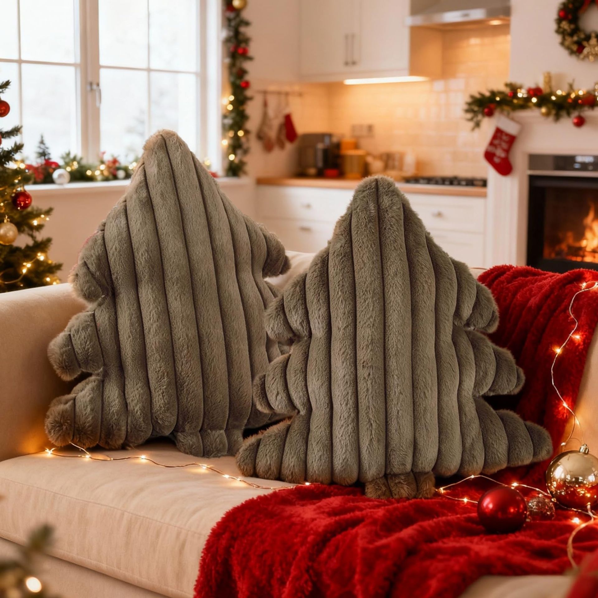 Christmas Tree Shaped Throw Pillows Set of 2 Soft Decorative Cushions for Sofa and Bedroom - Brown 40.5x45.5cm