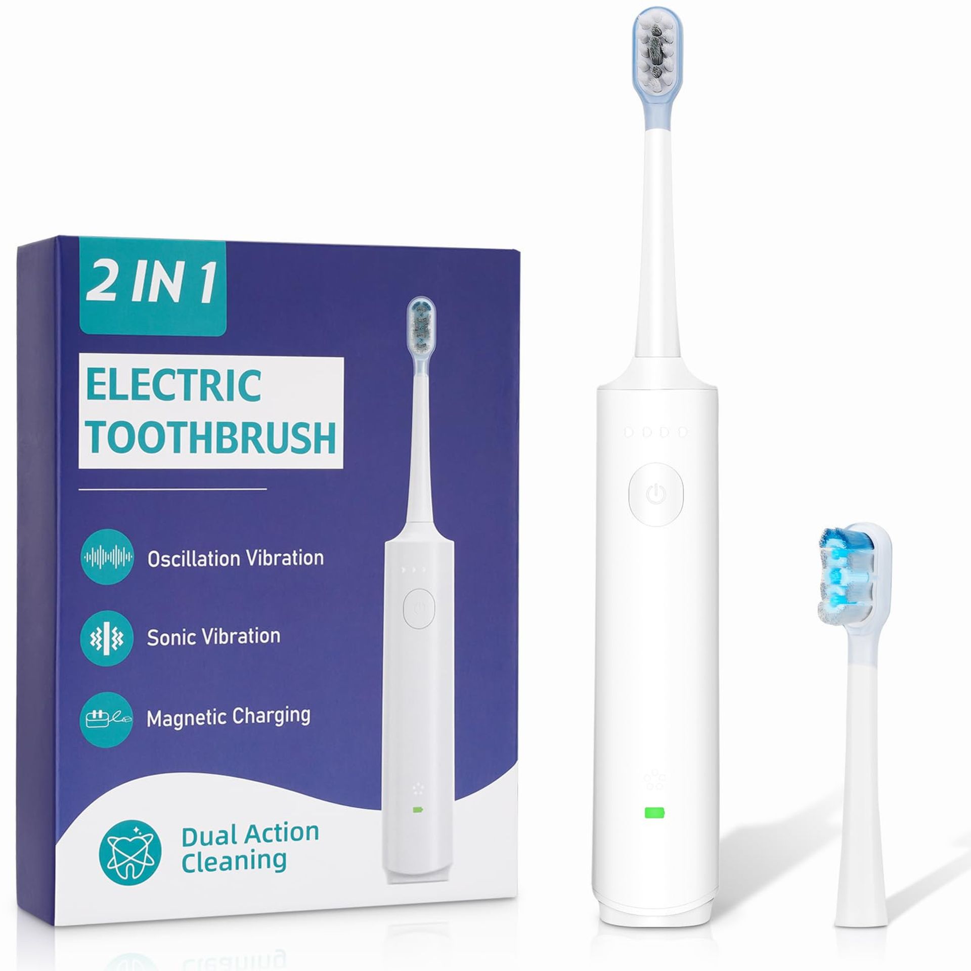 Electric Sonic Toothbrush for Adults & Kids with 4 Cleaning Modes and Travel Case - White 1 Count