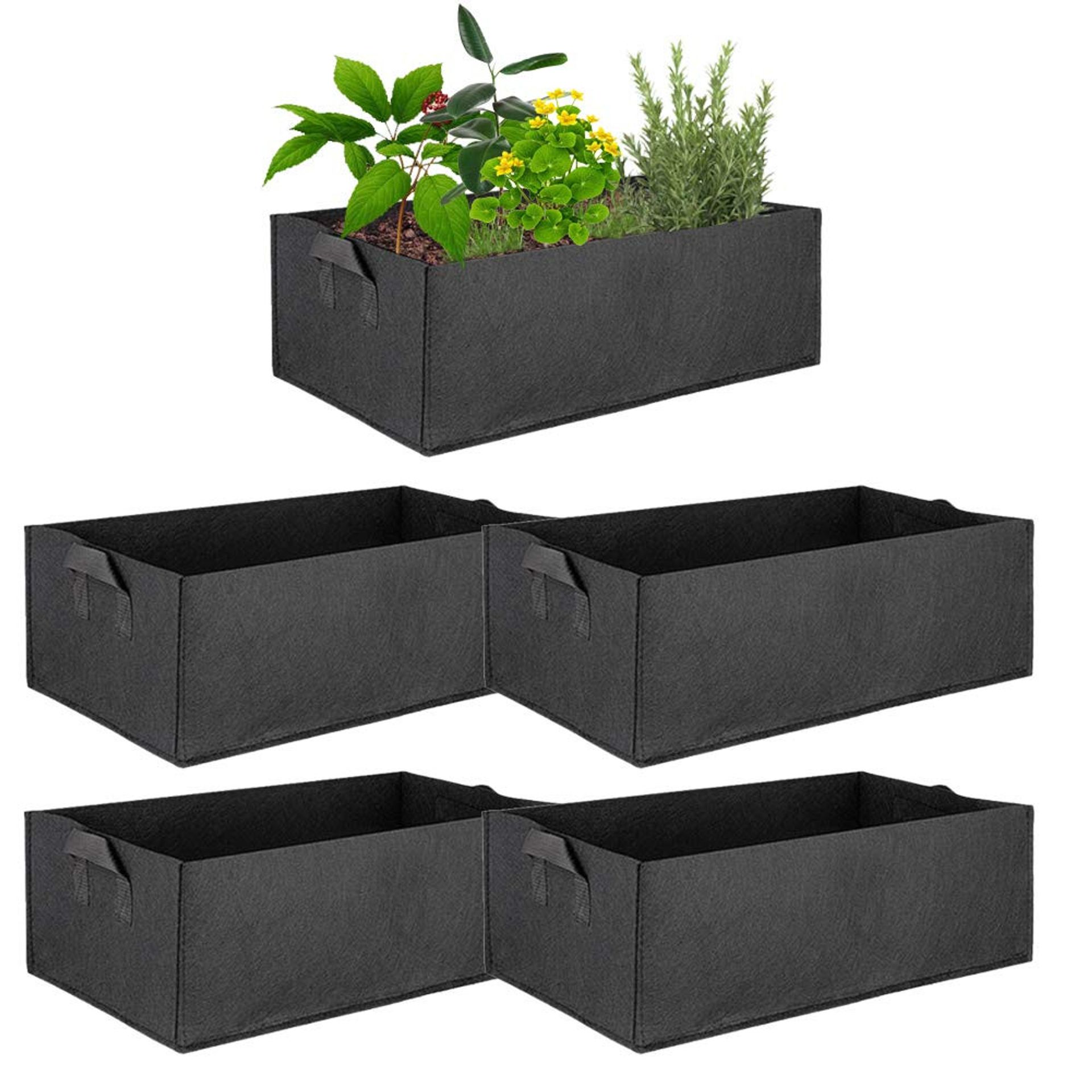 Fabric Raised Garden Beds 5-Pack Heavy Duty Nonwoven Grow Bags with Handles for Vegetables, Flowers & Fruits - Black Large