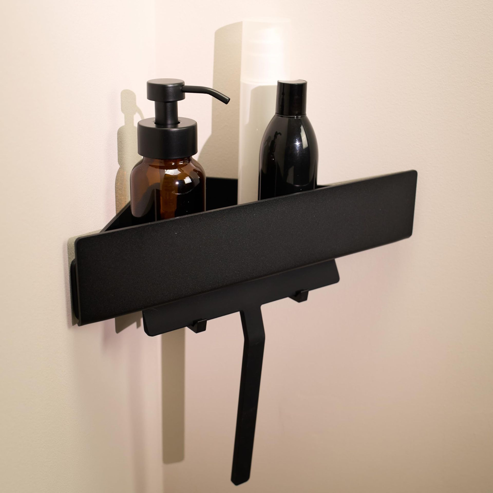 Corner Shower Shelf Drill-Free Rustproof Lightweight Bathroom Storage Rack - Matt Black 36 cm Corner Shelf