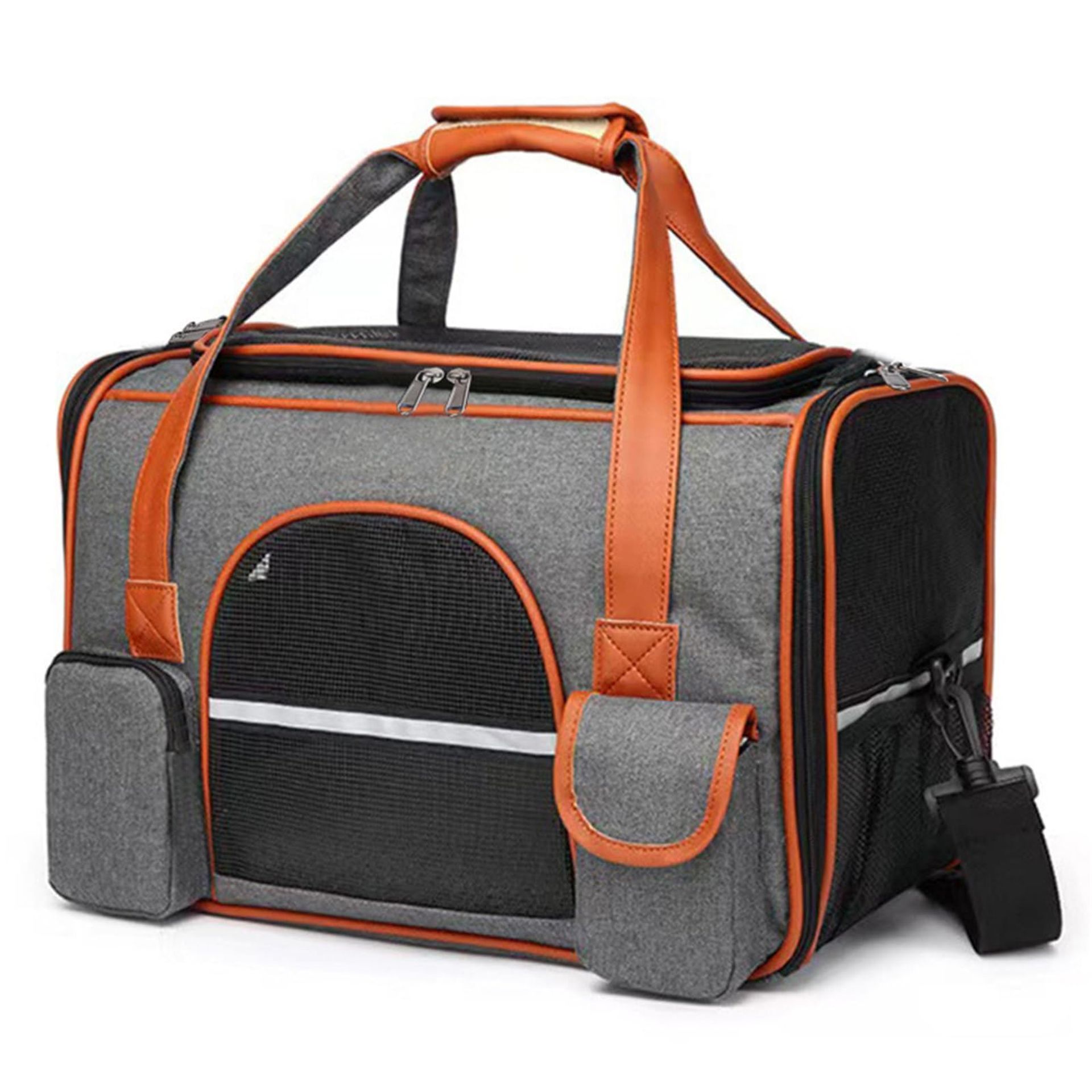 Foldable Pet Carrier Airline Approved Soft-Sided Travel Bag for Cats and Small Dogs - Grey 8898