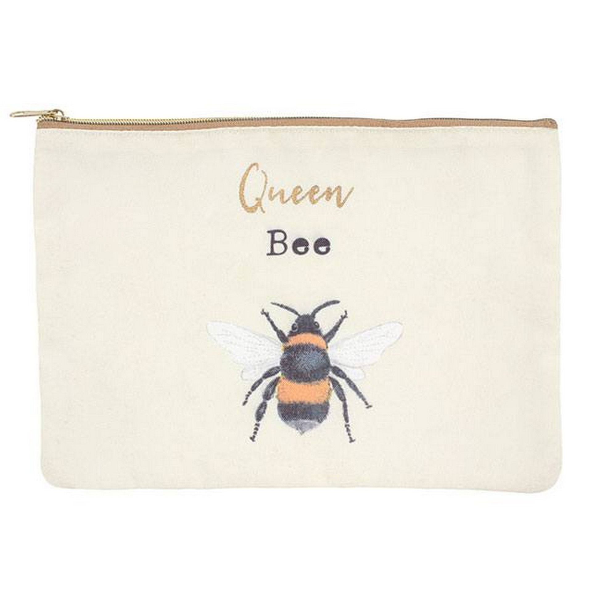 Queen Bee Makeup Pouch Elegant Polyurethane Cosmetic Bag Organiser Travel Accessory - White 17.5cm x 23cm