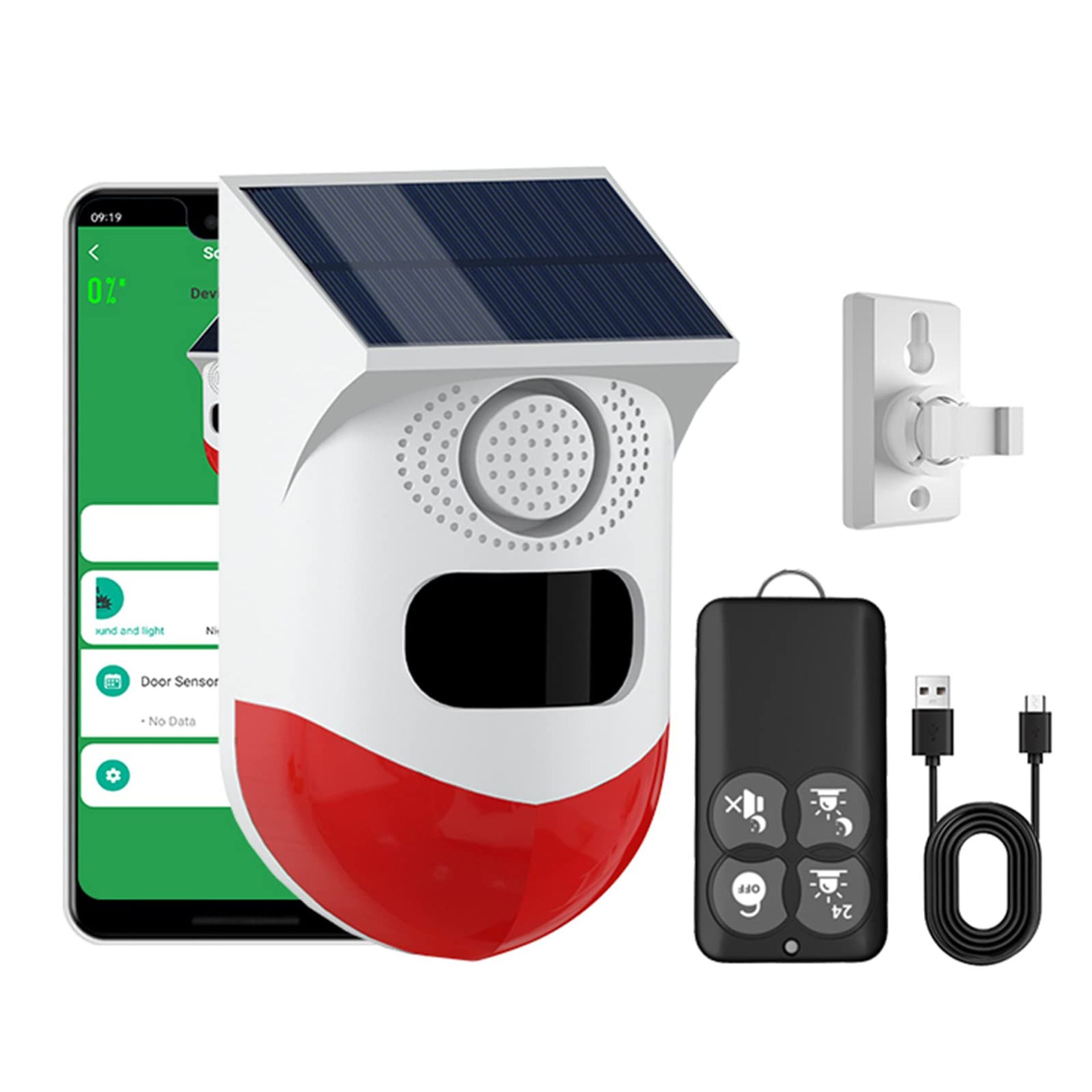 Solar Sound Strobe Alarm with Motion Detector 120dB Light Siren Remote Control IP67 Waterproof - Reddish-brown AGBH-006