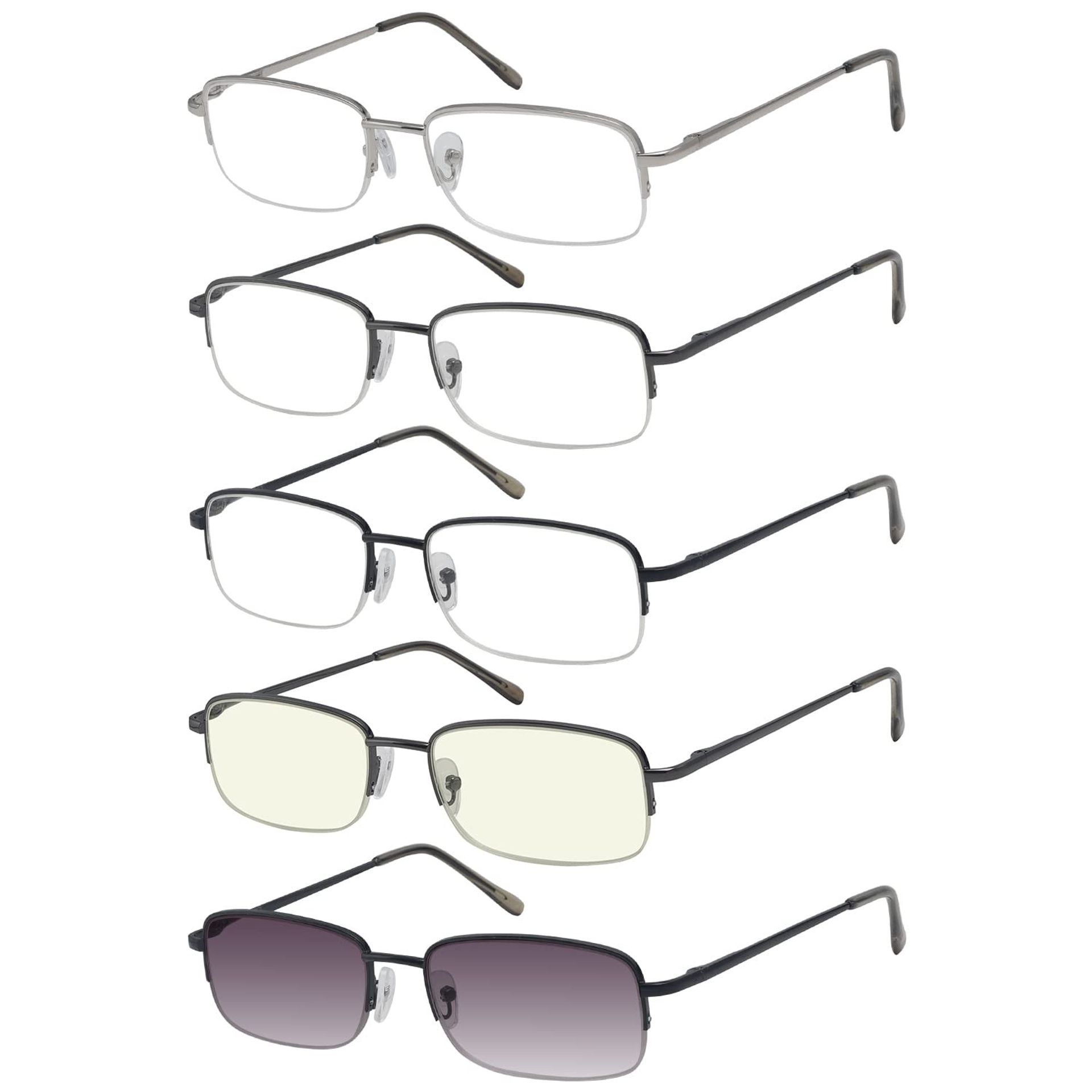 Metal Half-Rim Reading Glasses Set 5-Pack Spring Hinges Computer Readers - Mix +1.50