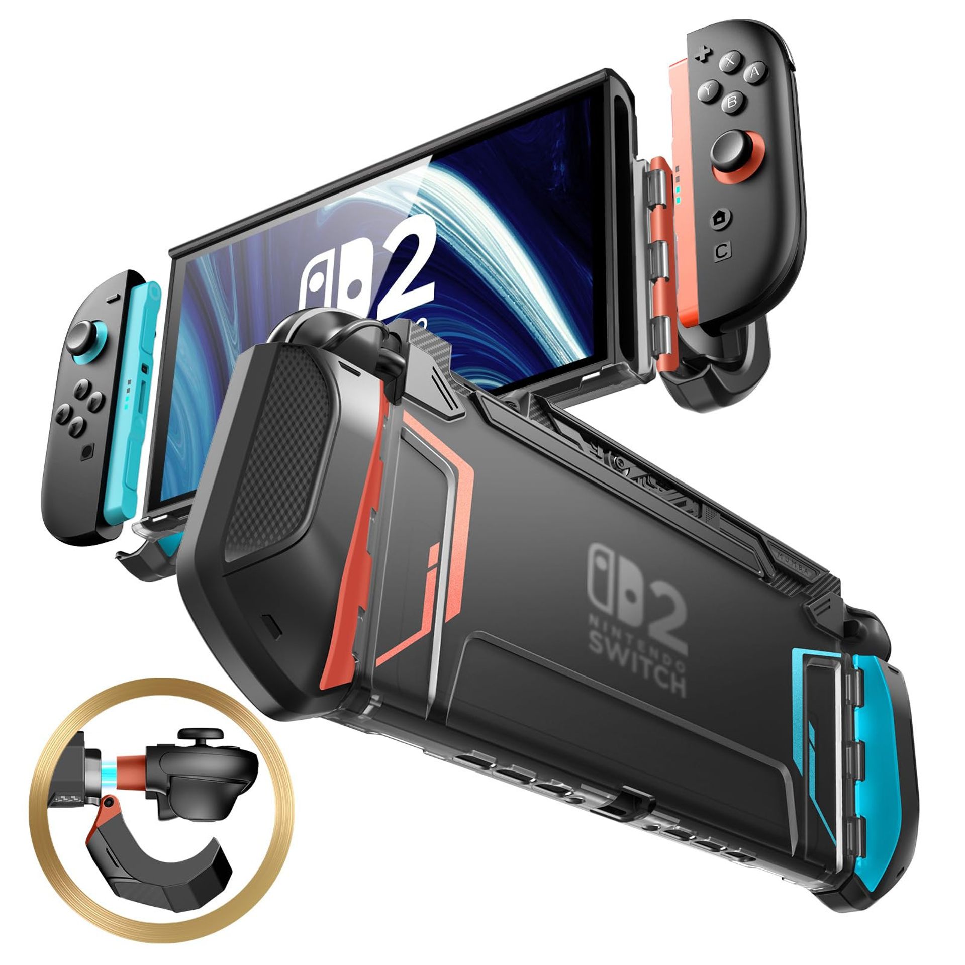 Dockable Protective Case for Nintendo Switch 2 2025 Quick-Release Joy-Con TPU Grip Design - Blue/Red 7.9 Inch