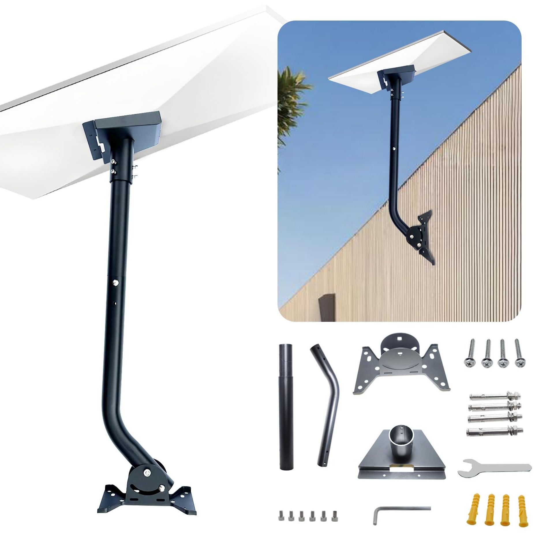 Starlink Gen 3 Mounting Kit Electrophoretically Rustproof 360° Adjustable Roof & Wall Pole Adapter - Black Large