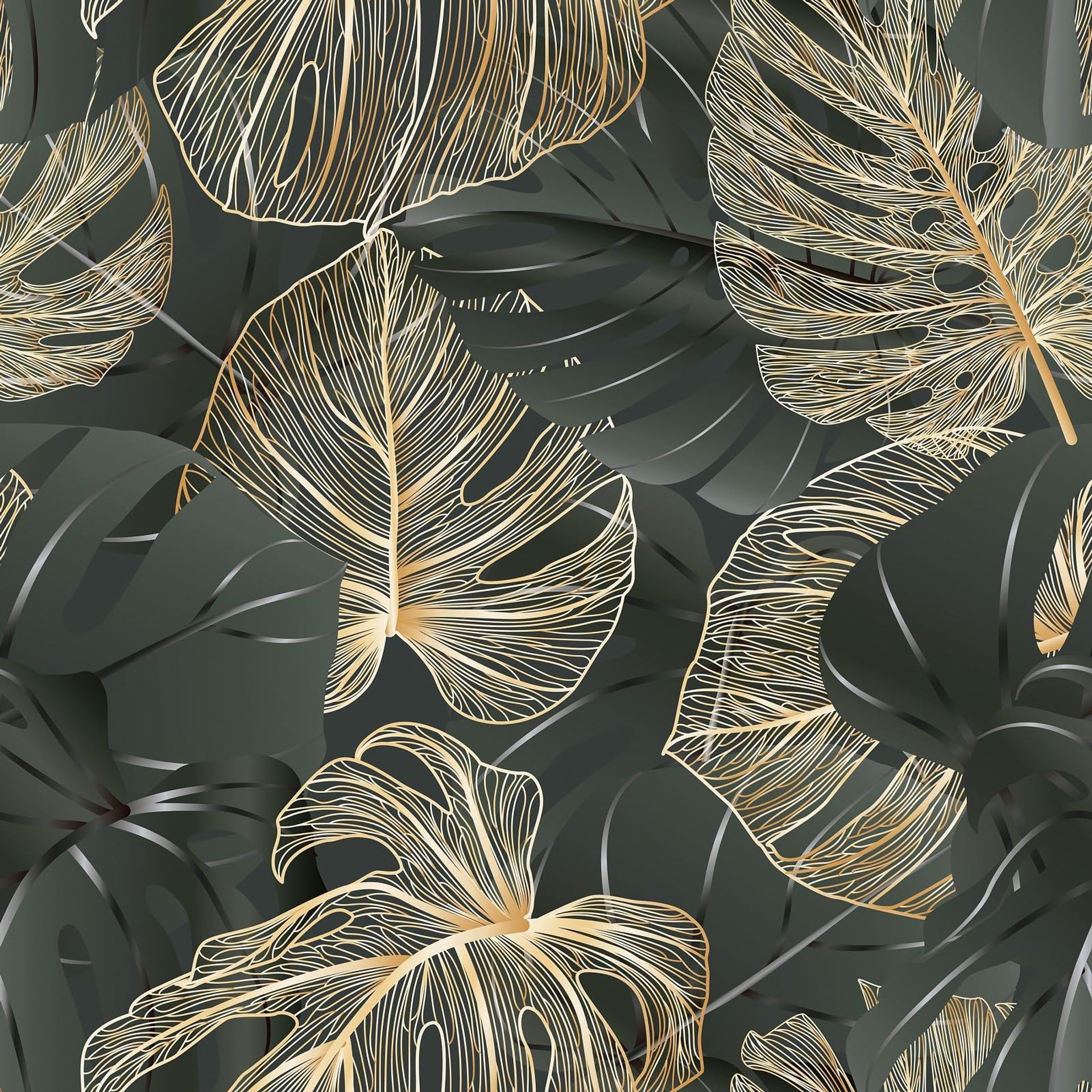 Self Adhesive Jungle Leaf Wallpaper Vinyl Wrap for Walls & Furniture - Black/Gold/Orange 44.5 x 300cm - Student Essentials