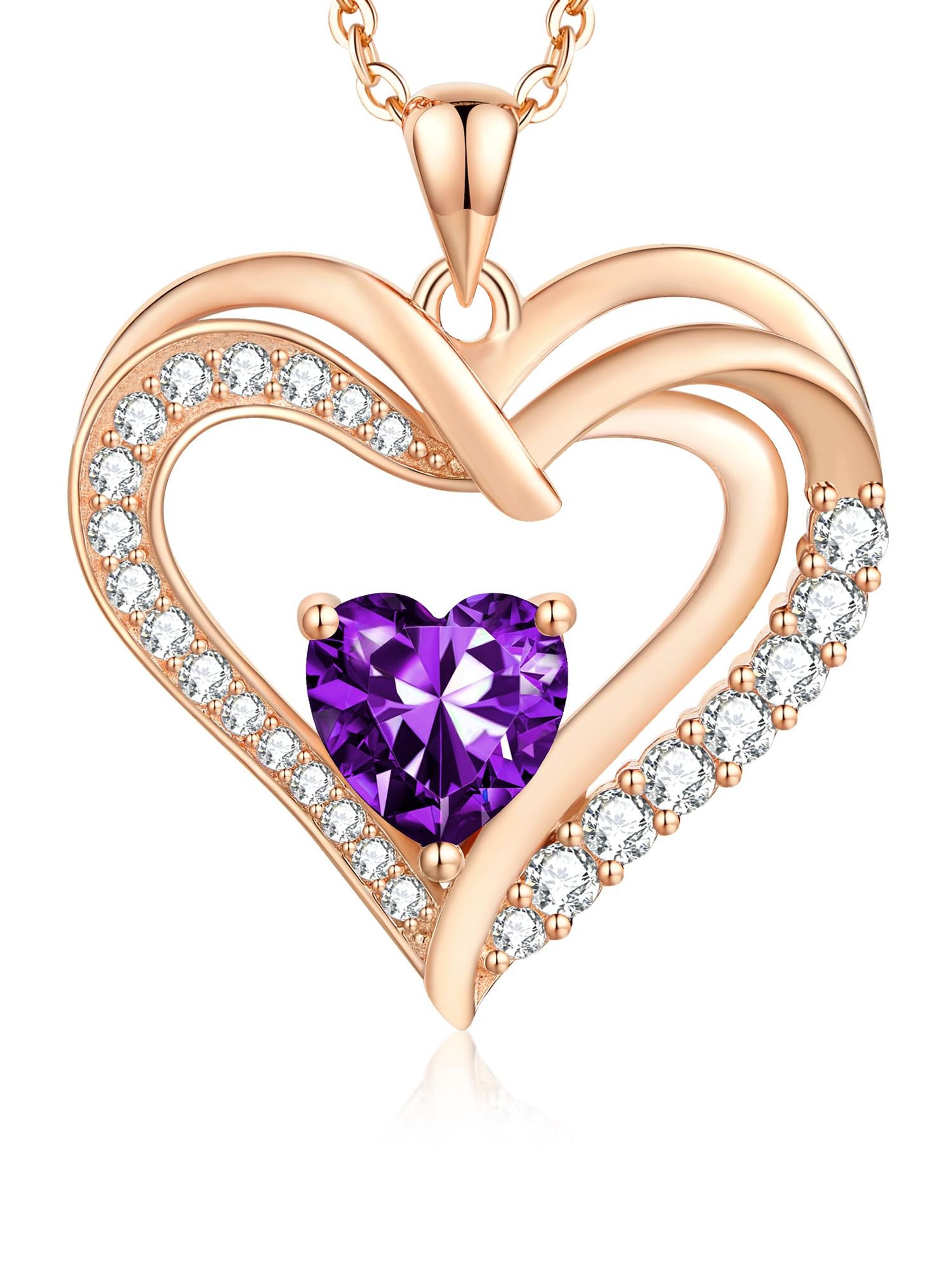 Women's 925 Sterling Silver Necklace 18K Rose Gold Plated Birthstone Jewellery Gift - Rosegold February - Valentines