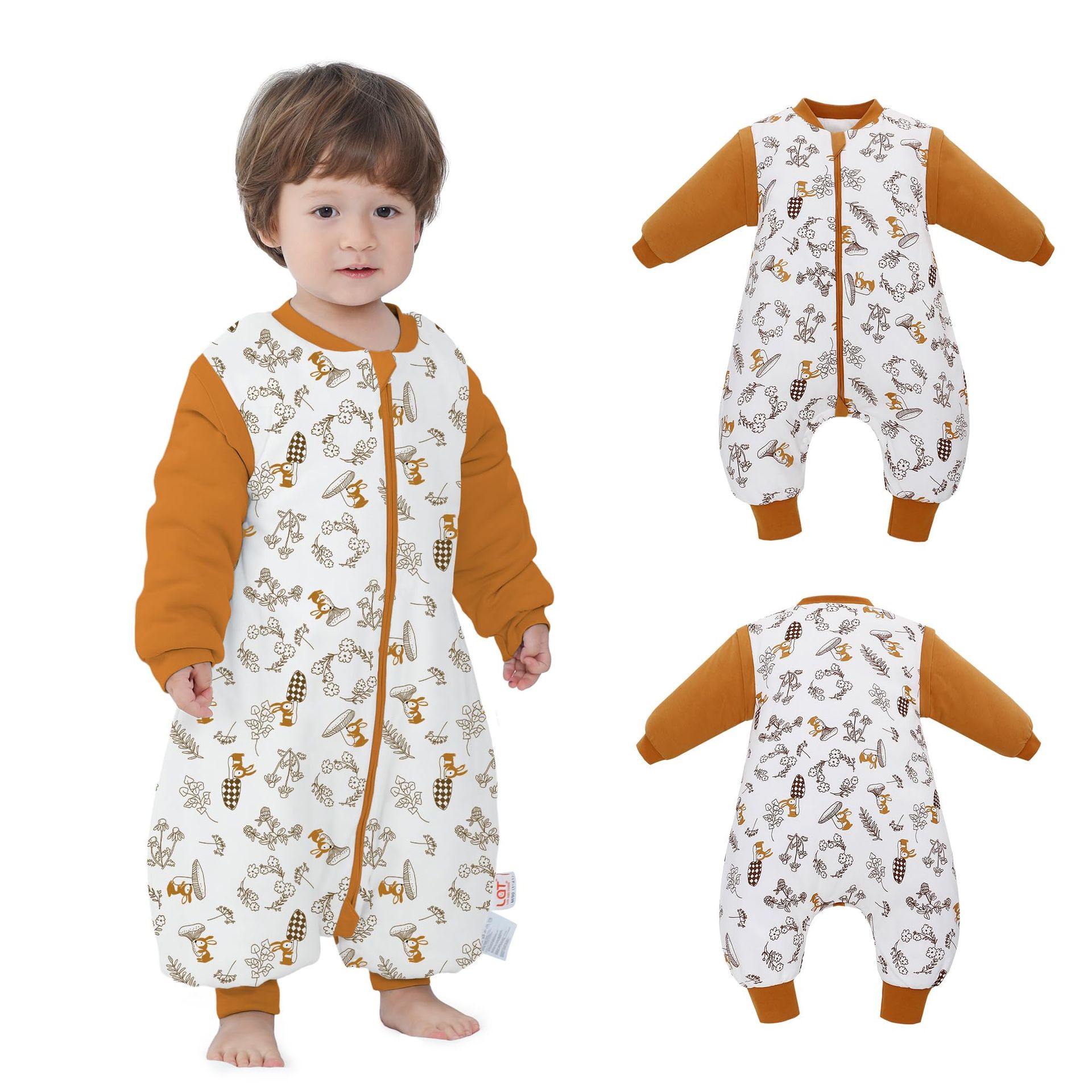 Baby Sleeping Bag with Split Legs and Removable Sleeves Winter Cotton Sleep Sack - Mushroom S