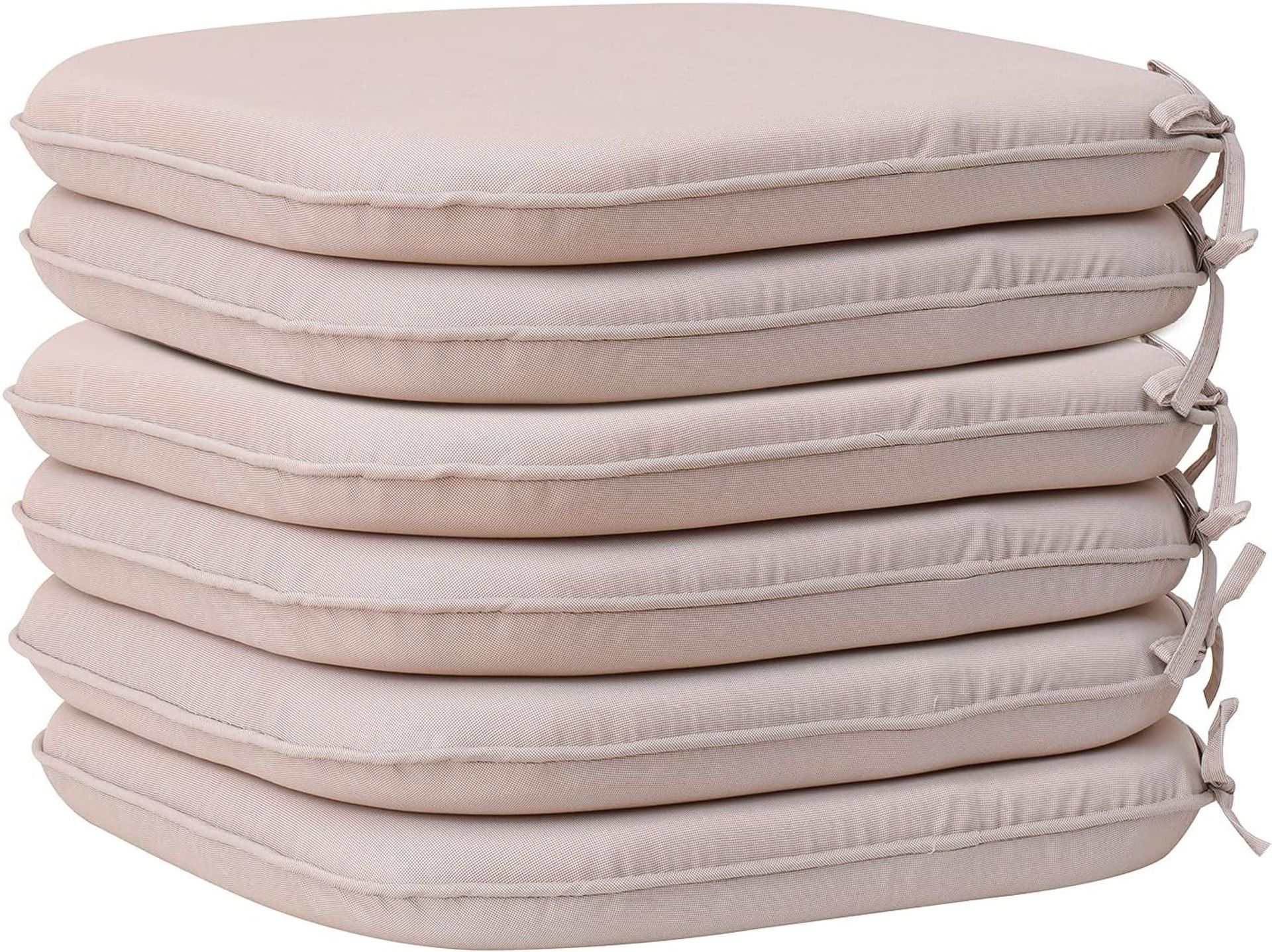 Garden Chair Cushions Set of 6 Indoor Outdoor Round Seat Pads Comfortable Washable Covers for Dining Chairs, Patio, Car and Living Room - Beige 6 Pack