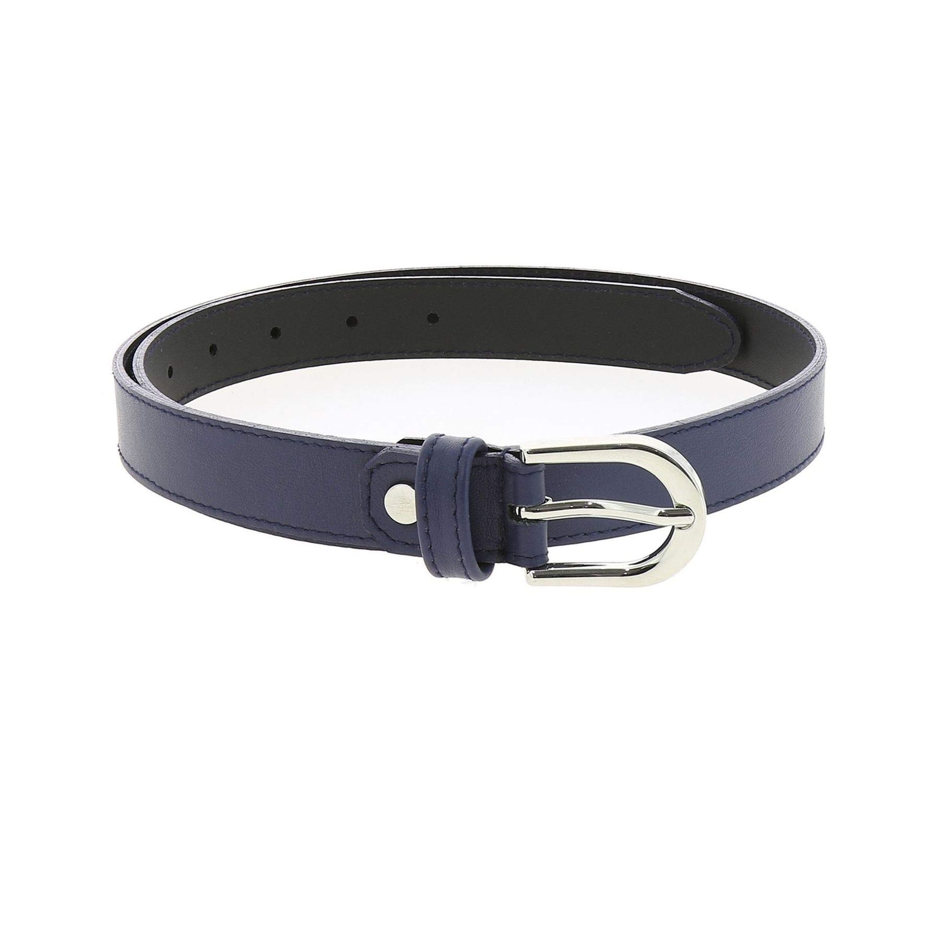 Women's Genuine Italian Leather Belt Full-Grain Cowhide Made in France - Navy Blue 90 cm
