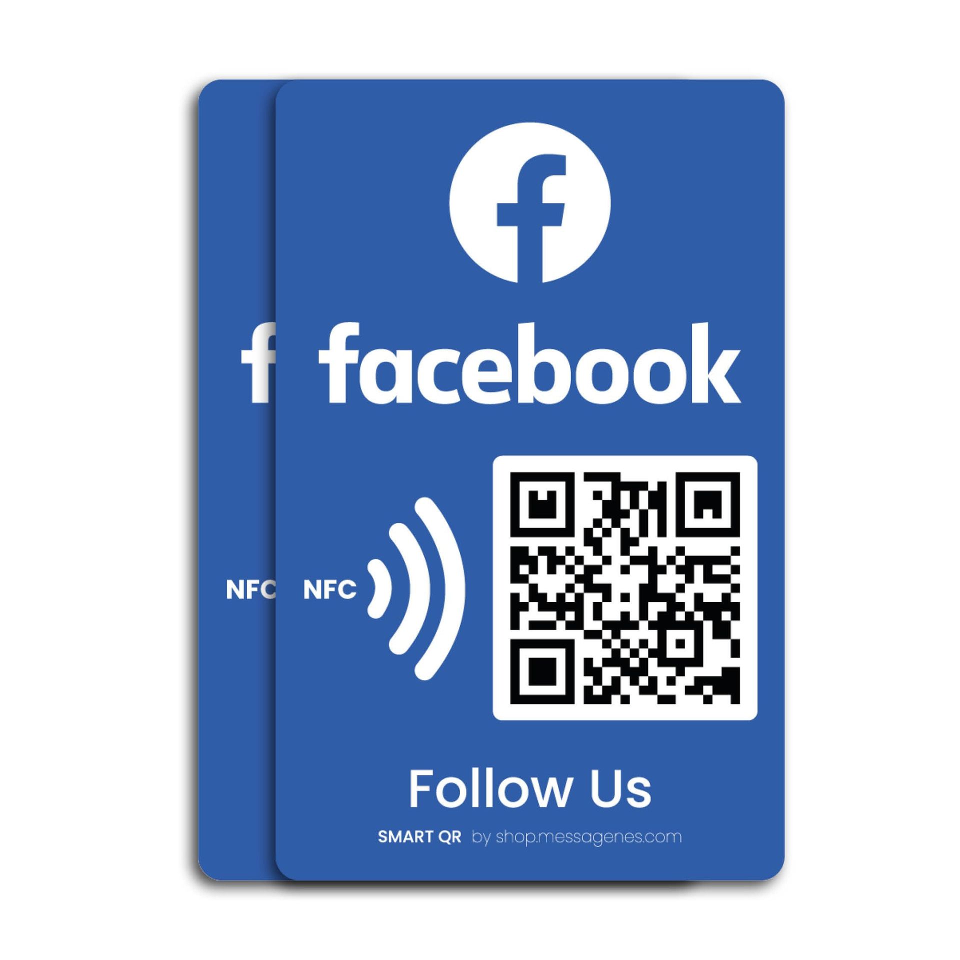 Follow Us on Facebook Smart QR NFC Sticker Pack of 2 Dynamic Reusable Decals - Blue 12x8cm