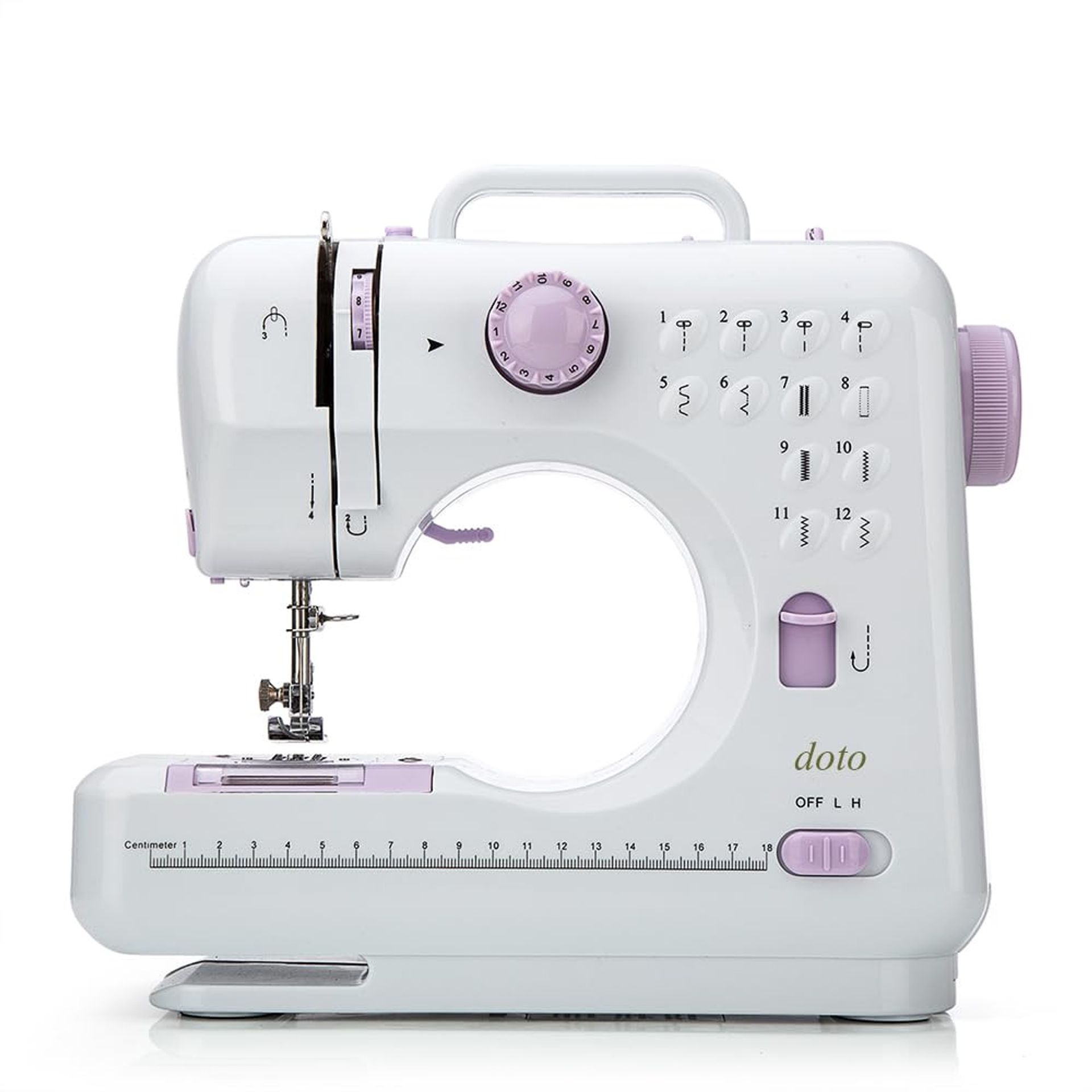Mini Electric Sewing Machine 12 Stitch Patterns 2 Speed LED Light - White DT-054-UK-A13 - Valentines