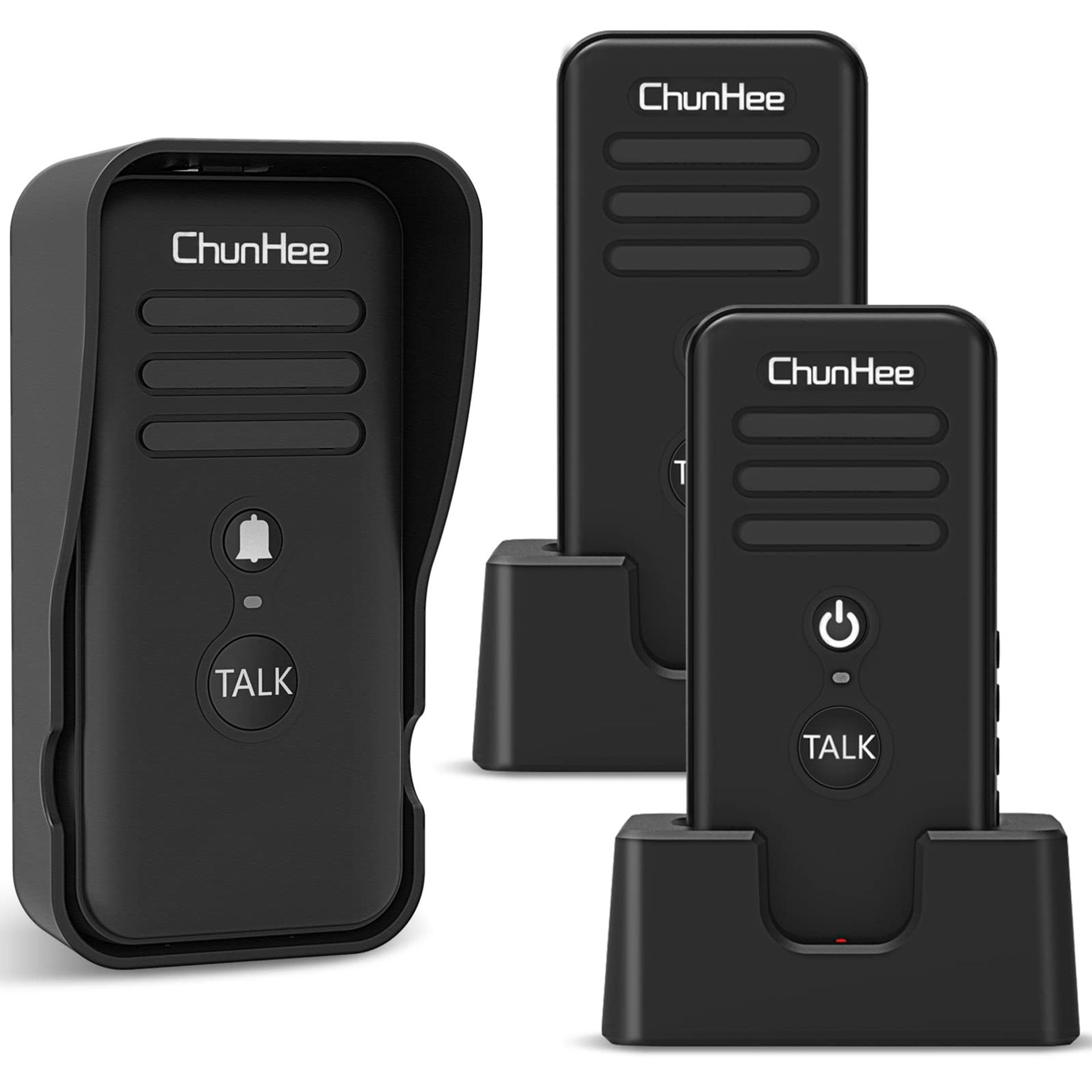 Wireless Intercom Doorbell Chime Two-Way Talk Home Security System 1000m Range, 14 Tones, 4 Volume Levels, 2500mAh Battery - 1 Doorbell & 2 Intercoms