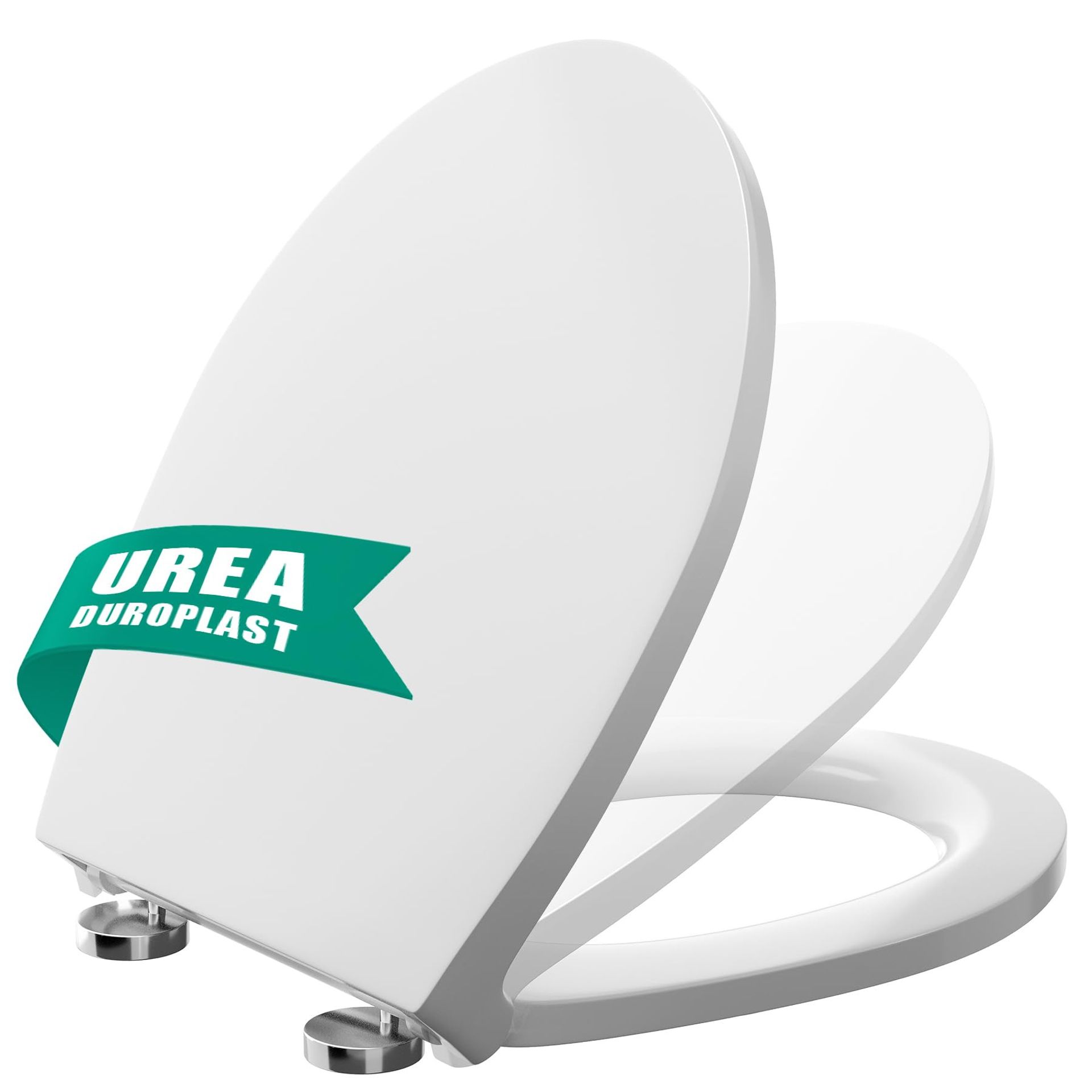 Soft Close Toilet Seat Heavy Duty Antibacterial Duroplast Quick Release Design - White Oval-Shaped