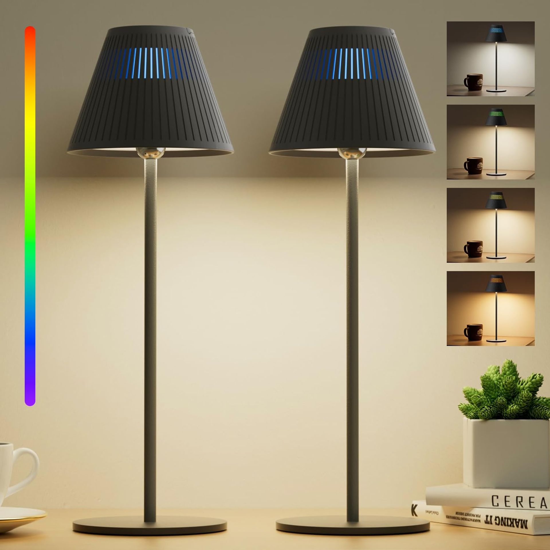 Cordless LED Table Lamps Rechargeable 5200mAh Stepless Dimmable RGB Mood Lights 2 Pack - Black/White