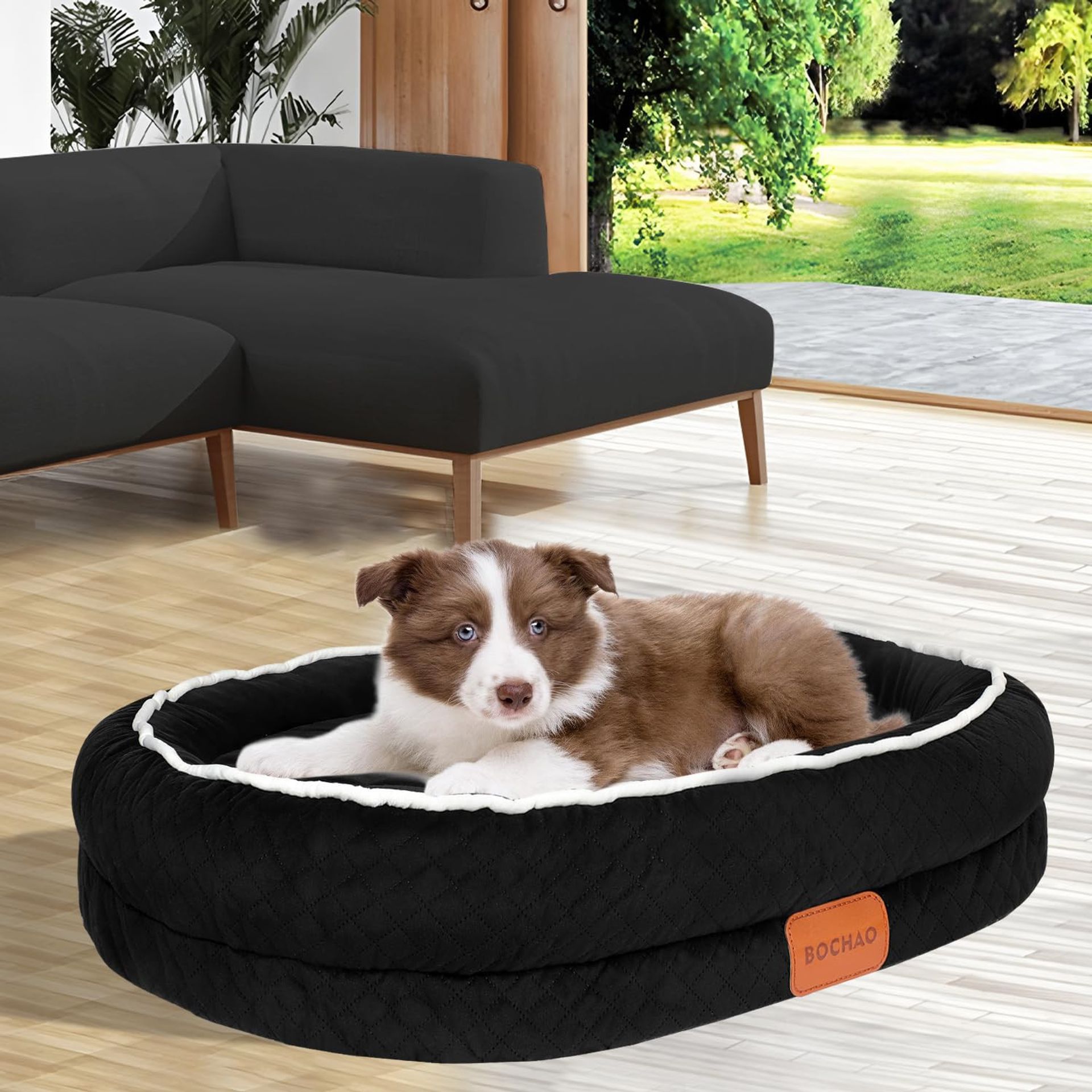Orthopaedic Memory Foam Dog Bed with Four-Sided Neck Support, Waterproof Non-Slip Base, Removable Washable Cover - Black M-L