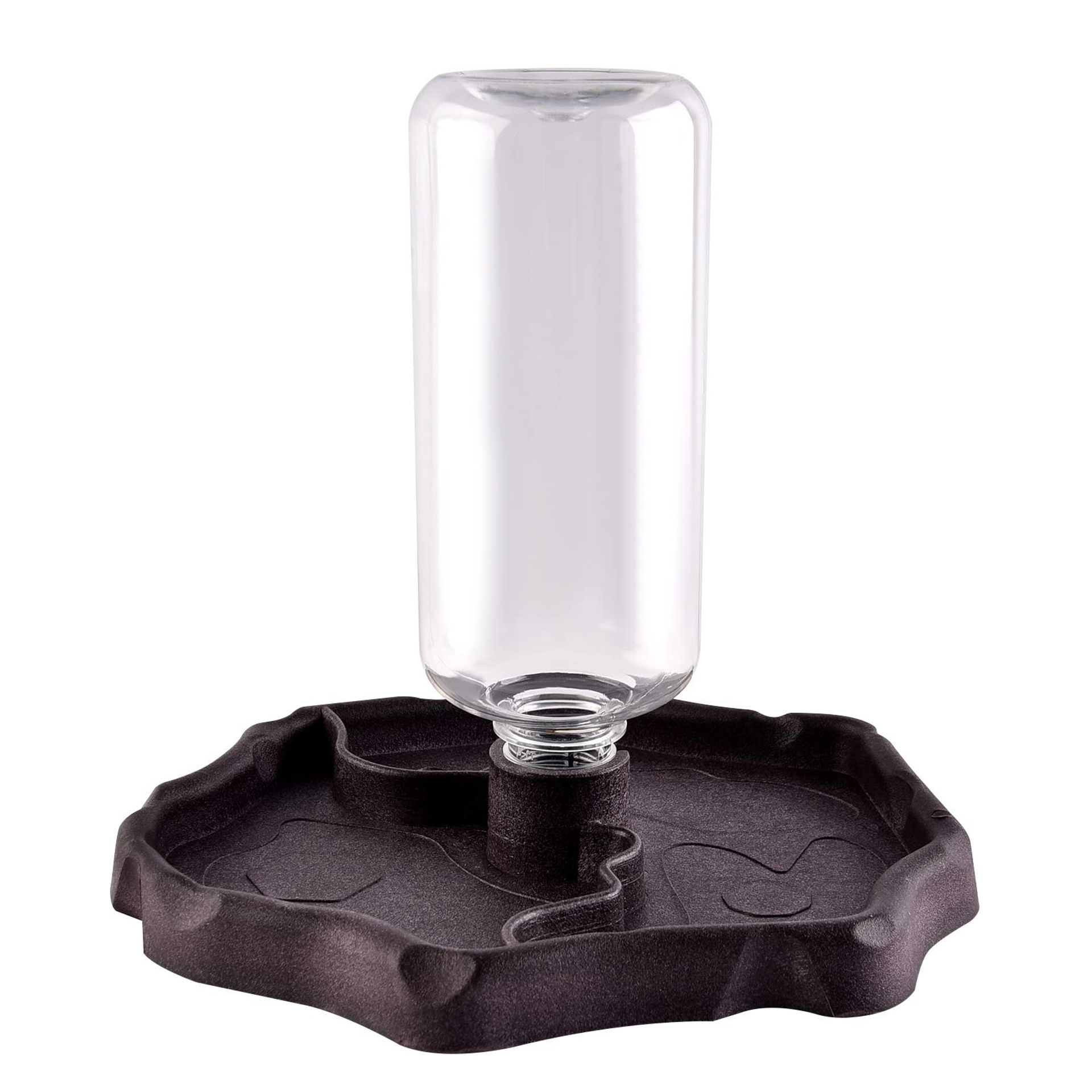 Reptile Feeding Water Dish 2-in-1 Food and Water Bowl Automatic Dispenser for Tortoise Gecko Lizard Spider - Brown