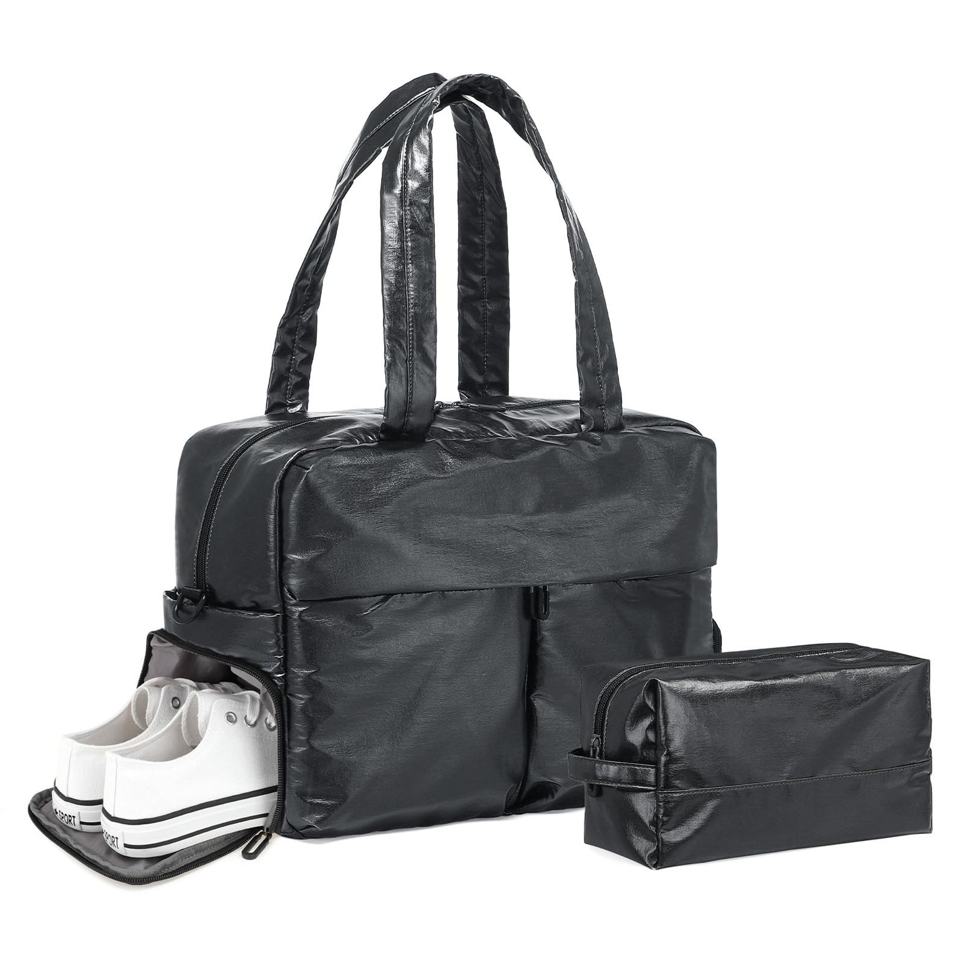 45L Travel Duffel Bag Waterproof Weekender with Shoe Pocket & Wet/Dry Storage - Black ux0041