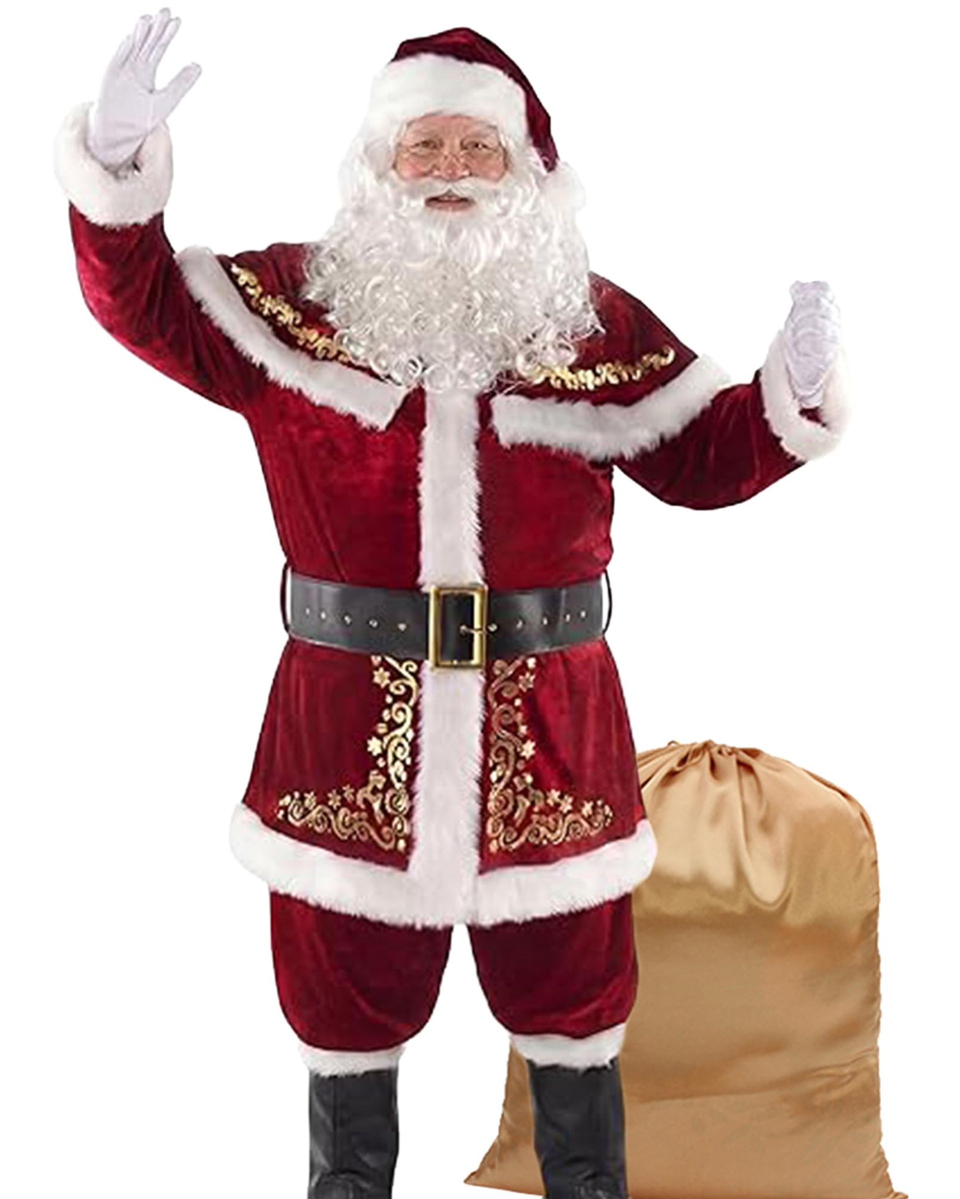 Men's Deluxe Santa Claus Costume Set 9-Piece Velvet Fancy Dress Outfit - Red Santa 6XL