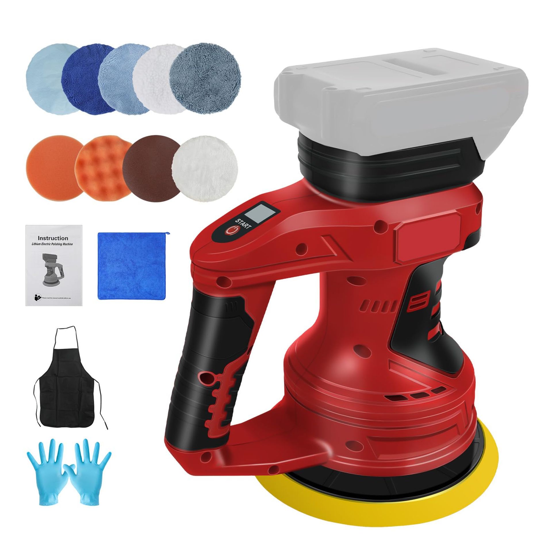 Cordless Car Buffer Polisher Compatible with Milwaukee M 18V Battery, 6 Inch Eccentric Polisher with 12 Attachments and 8 Variable Speeds - Red 6 Inch