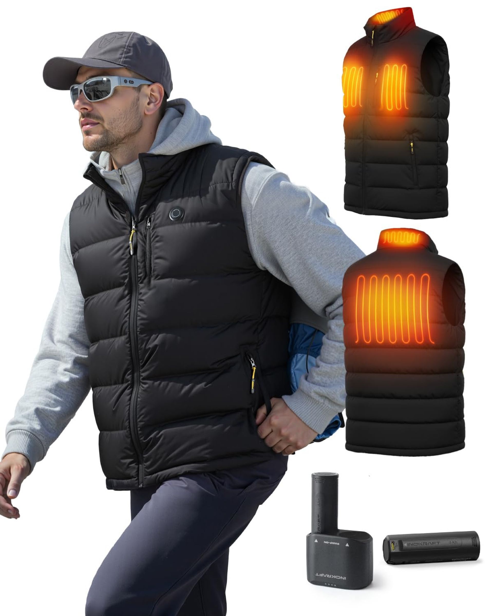 Men's Heated Gilet Lightweight Quilted Winter Vest with 8000mAh Battery and USB-C Charging Cable - Black XXL