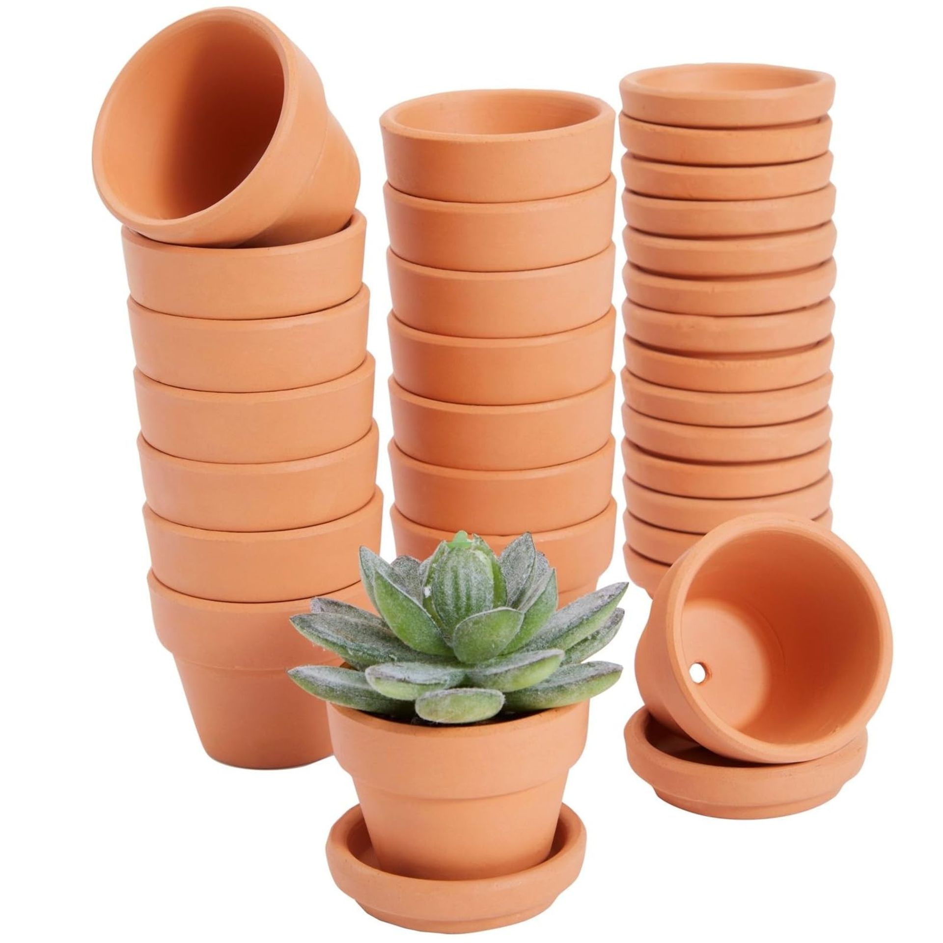 Mini Terracotta Flower Pots with Saucers Set of 16 Paintable Pots for Succulents, Herbs & Wedding Décor - Brown 2x2x1.7in