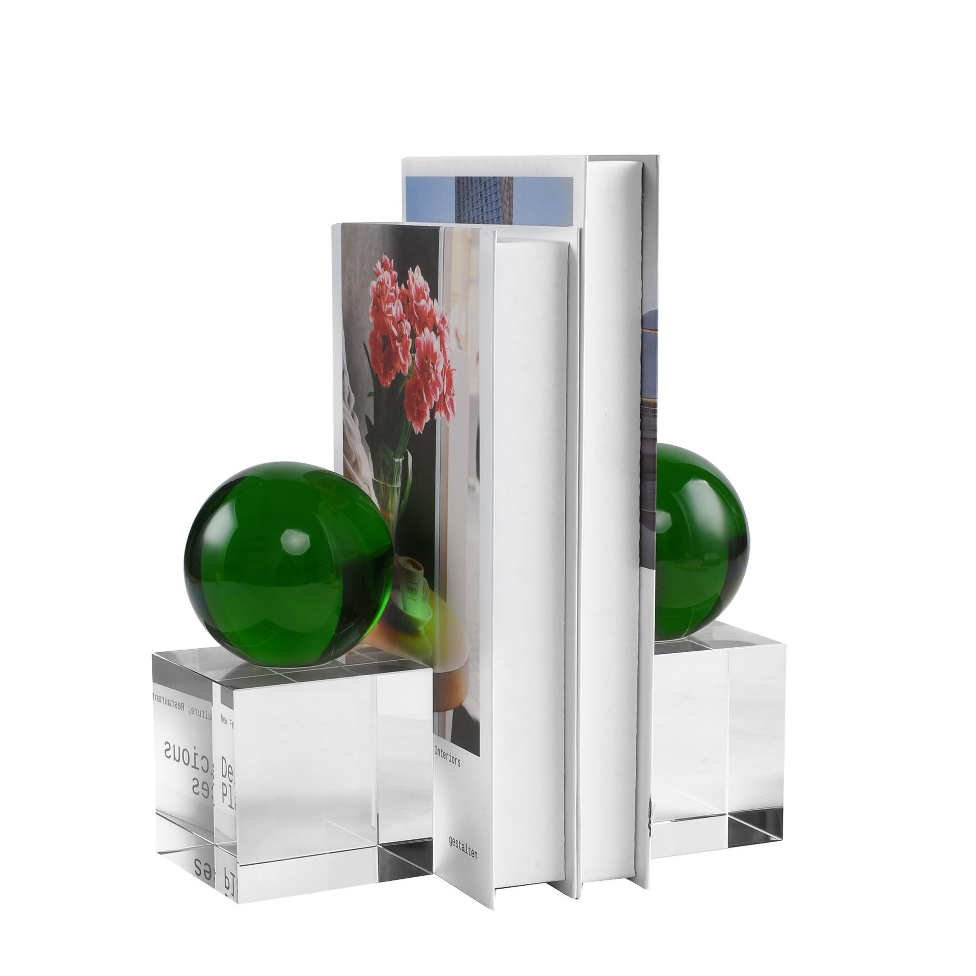 Crystal Bookends Decorative Non-Skid Support for Heavy Books Home Office Display - Emerald Green 1 Pair