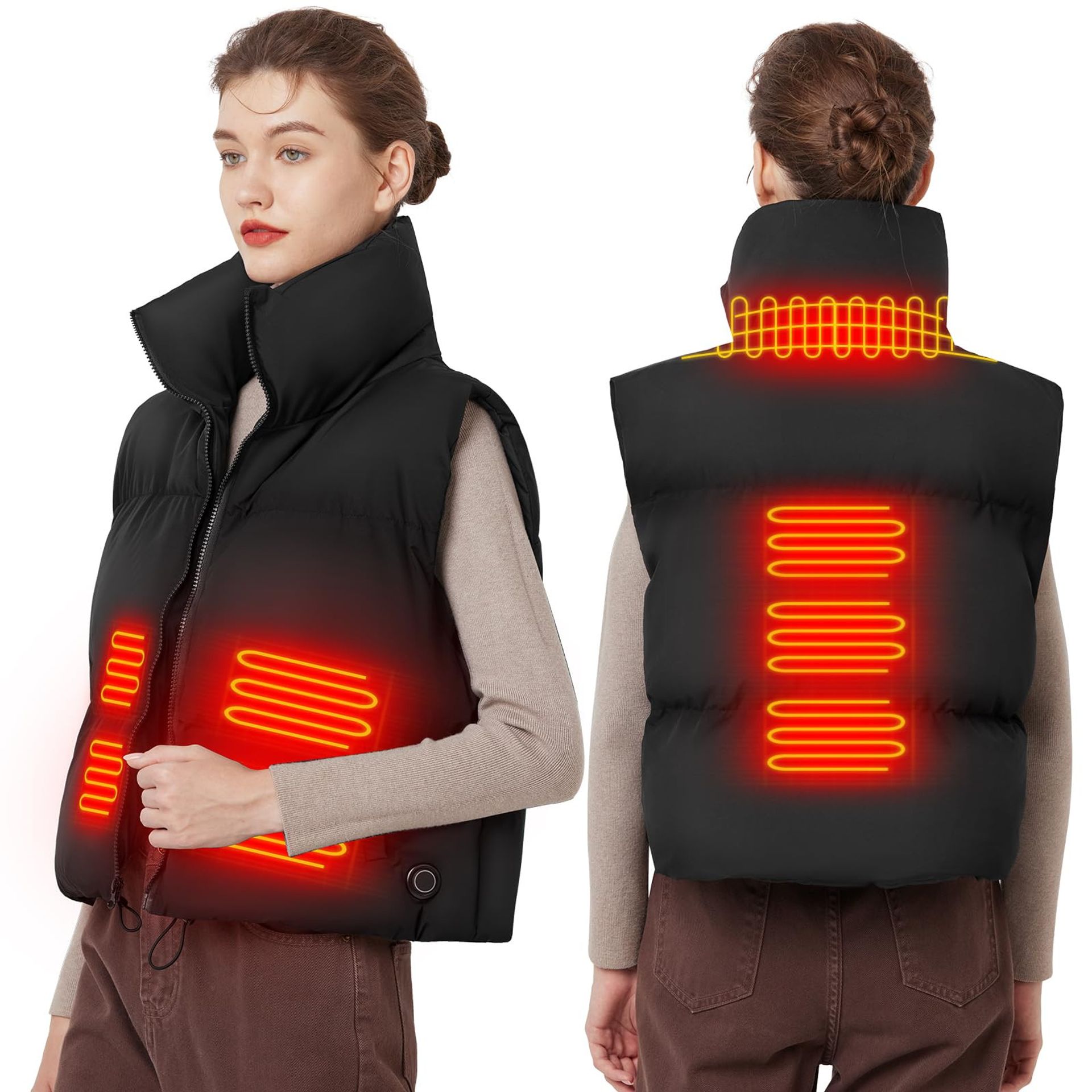 Women's Heated Vest with 10000mAh Battery 4 Heating Zones Adjustable Fit - Black Short XL