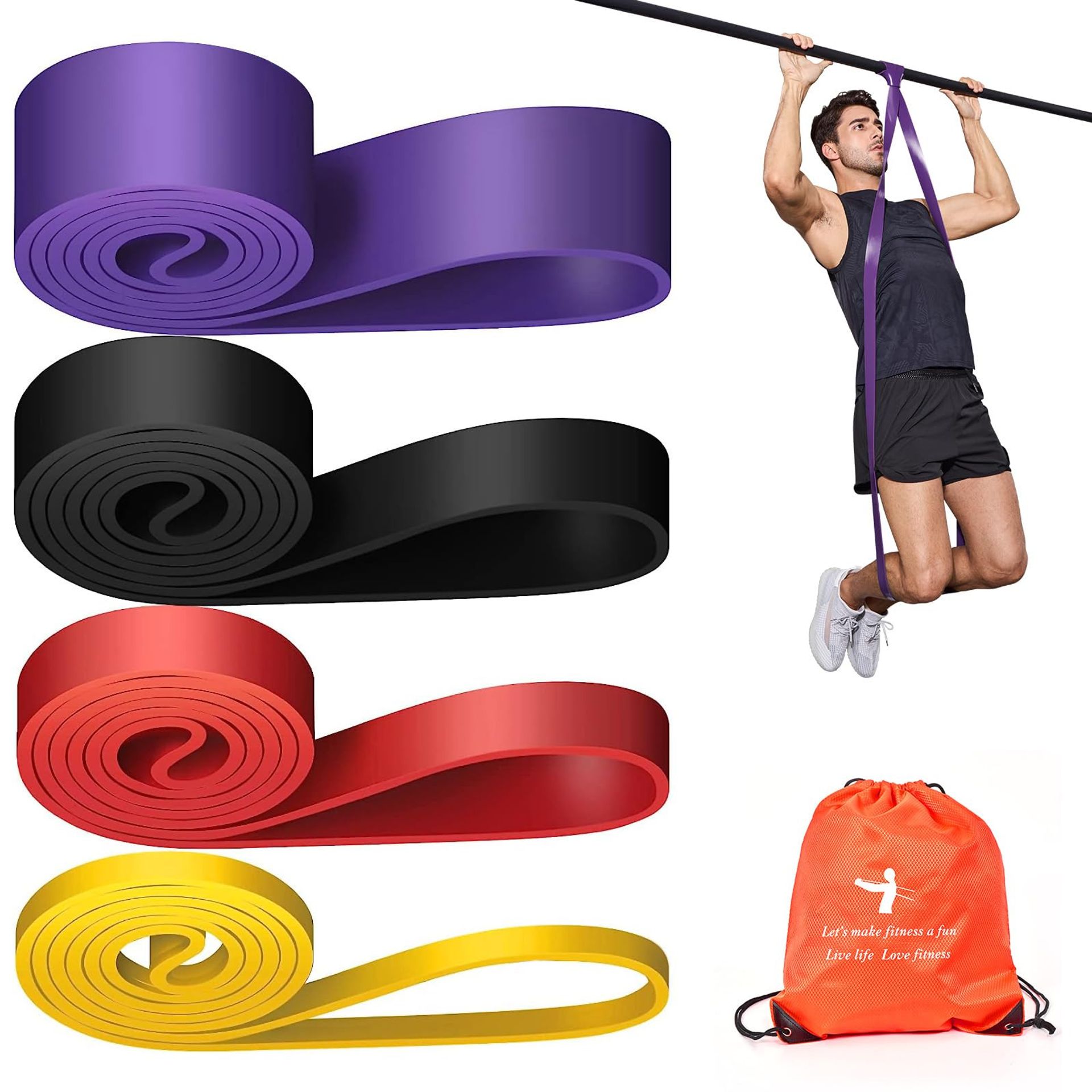 Pull Up Assistance Bands Set Long Resistance Bands for Strength Training, Muscle Exercise & Gym Workouts with Carry Bag - 70 LBS - 230 LBS