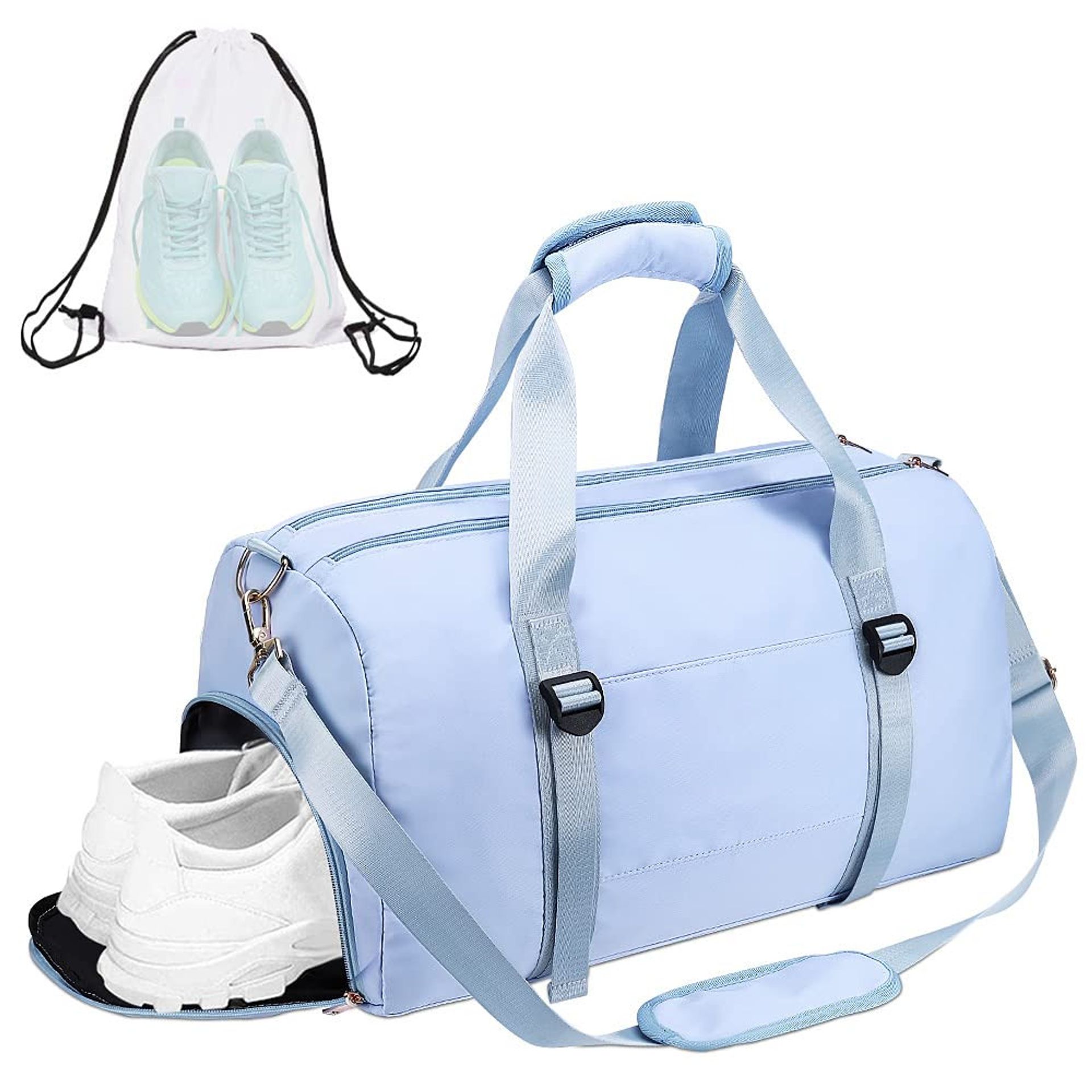 Gym Sports Duffel Bag Waterproof Dry Wet Separation with Shoe Compartment for Travel, Swimming & Yoga - Blue L