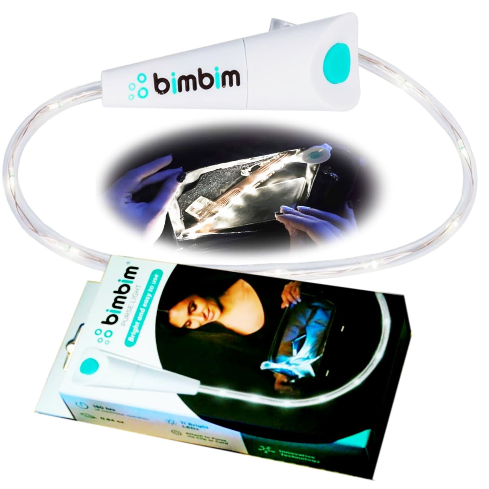 Mini LED Handbag Purse Light Flexible Clip-On Flashlight for Bags, Cars & Travel - White Compact