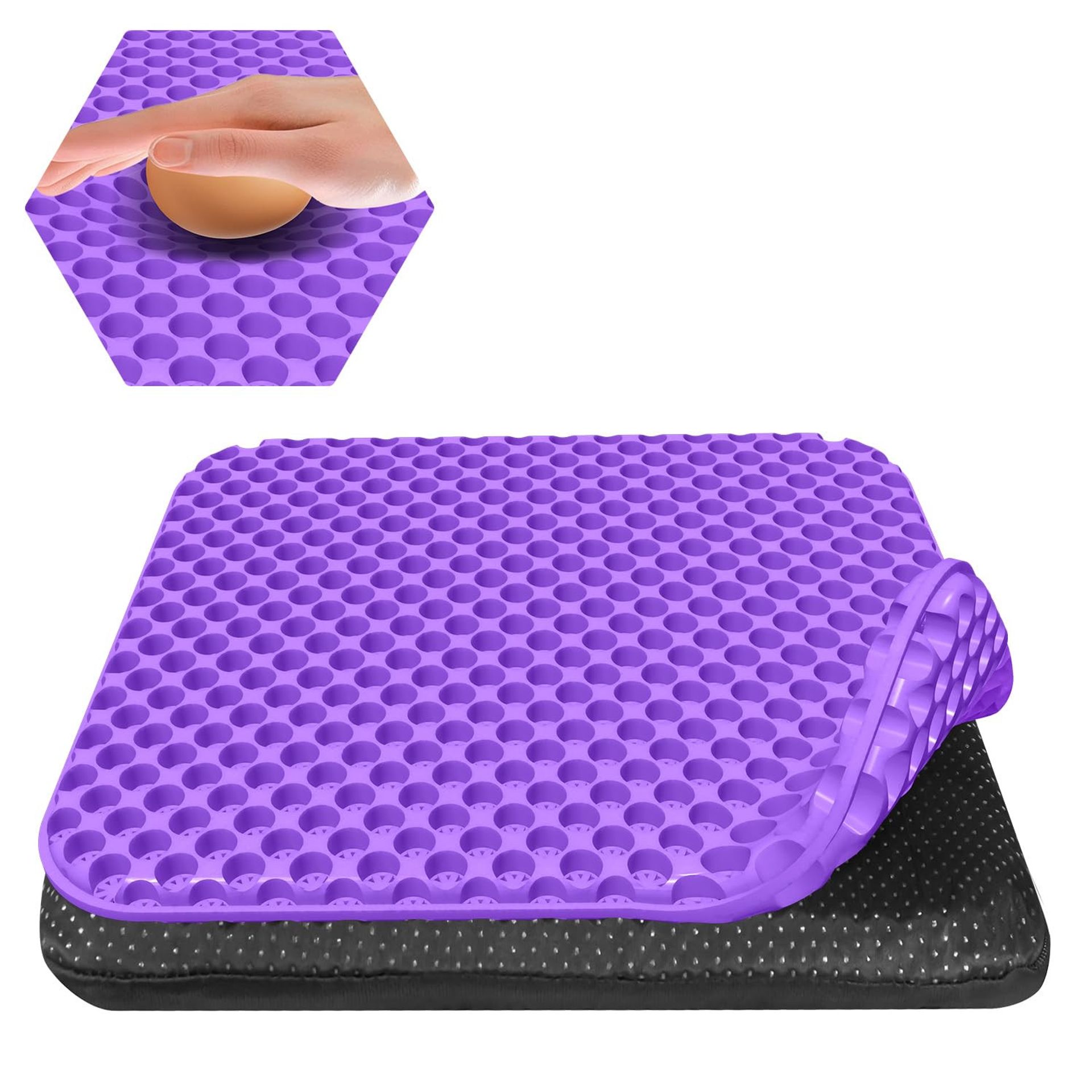 Large Gel Seat Cushion for Office, Car & Gaming Chairs Soft Breathable Support with Non-Slip Cover Relieves Pressure during Long Sitting - Purple 45 x 45 x 3.5cm