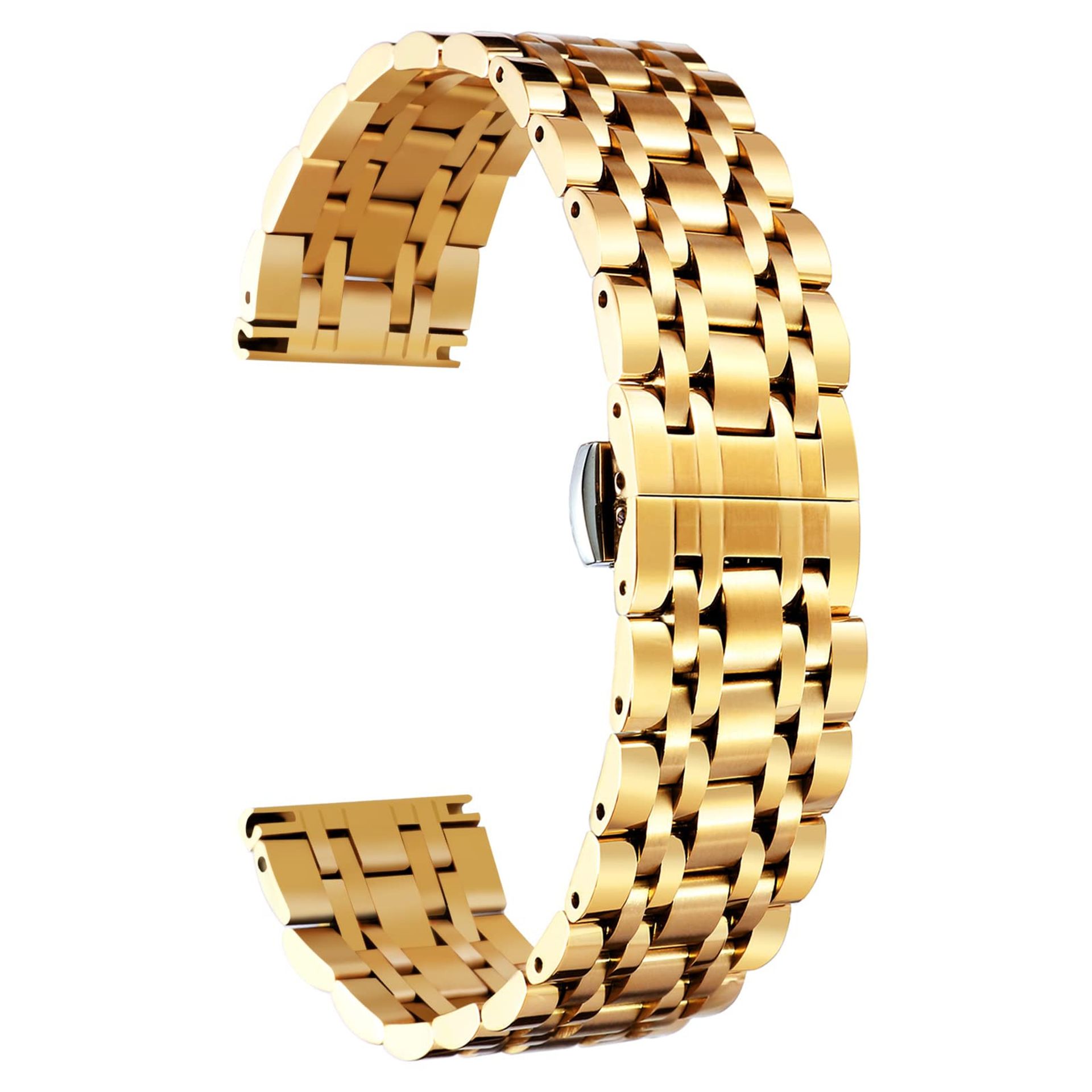 Stainless Steel Watch Band Replacement Strap for Men & Women Premium Solid Design - Gold 14mm