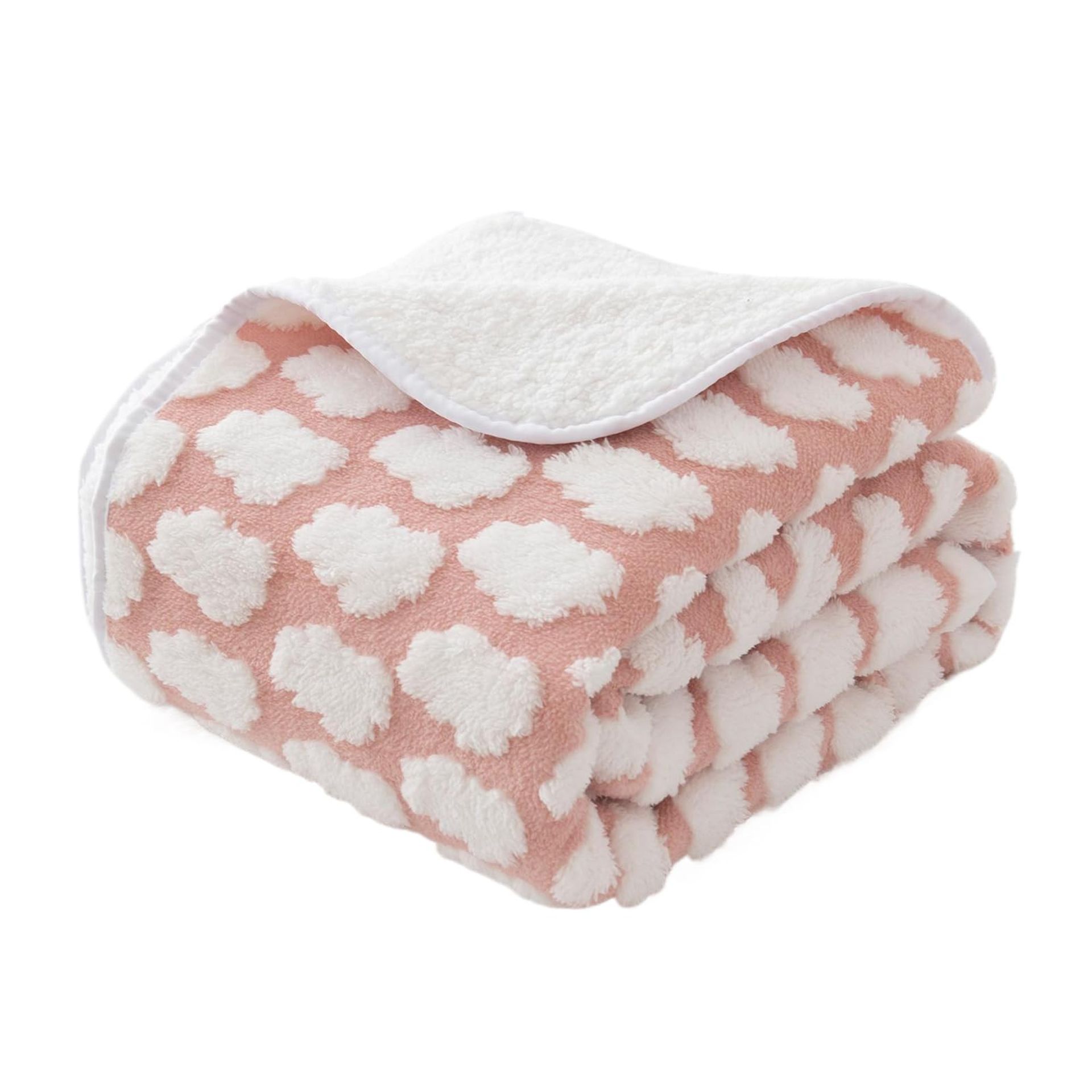 Waterproof Dog Blanket Washable Plush Soft 3D Cloud Texture Protector for Beds and Sofas - Pink 80x100cm - Valentines
