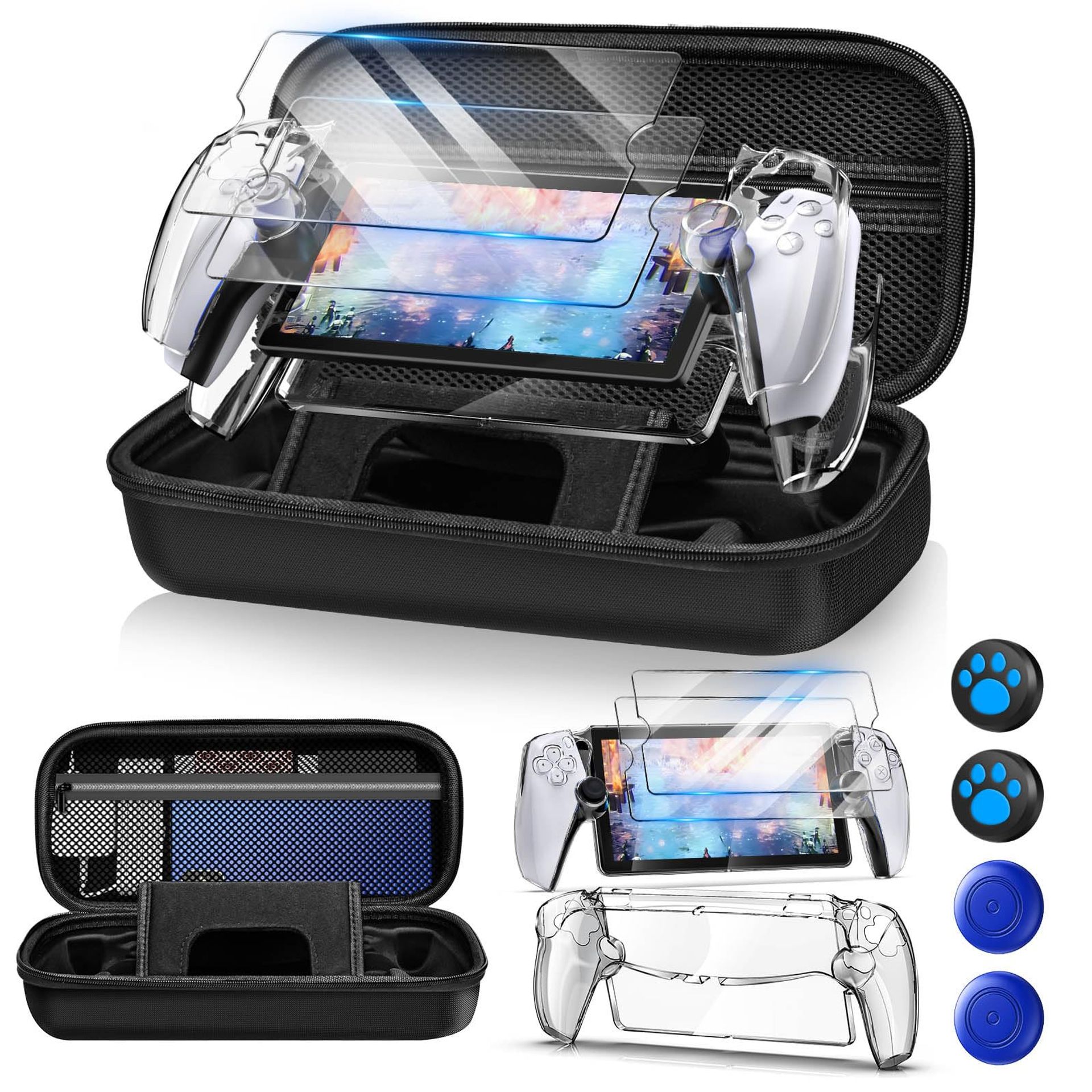 12-in-1 Accessories Set for PlayStation Portal with Hard Carrying Case, Clear Protective Skin, Screen Protectors & Thumb Grips - Carbon Black M
