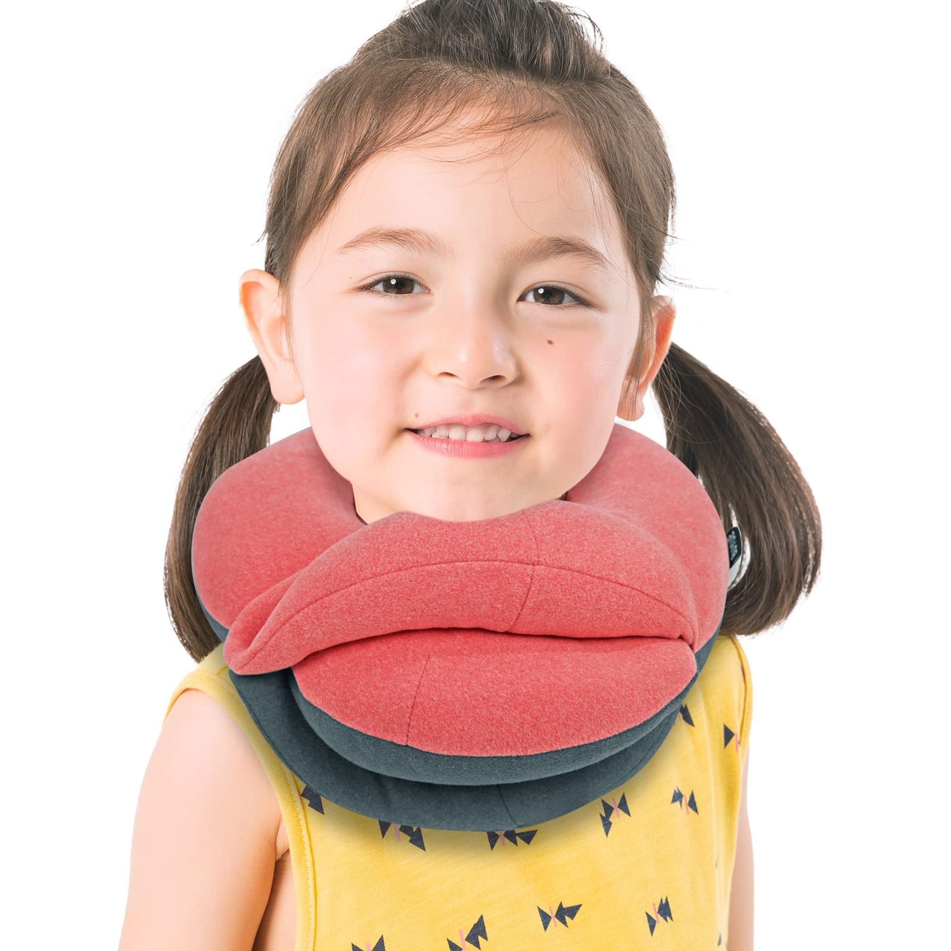 Kids Travel Neck Pillow 360° Head Support Soft & Skin-Friendly for Car & Airplane Journeys - Pink Grey Small