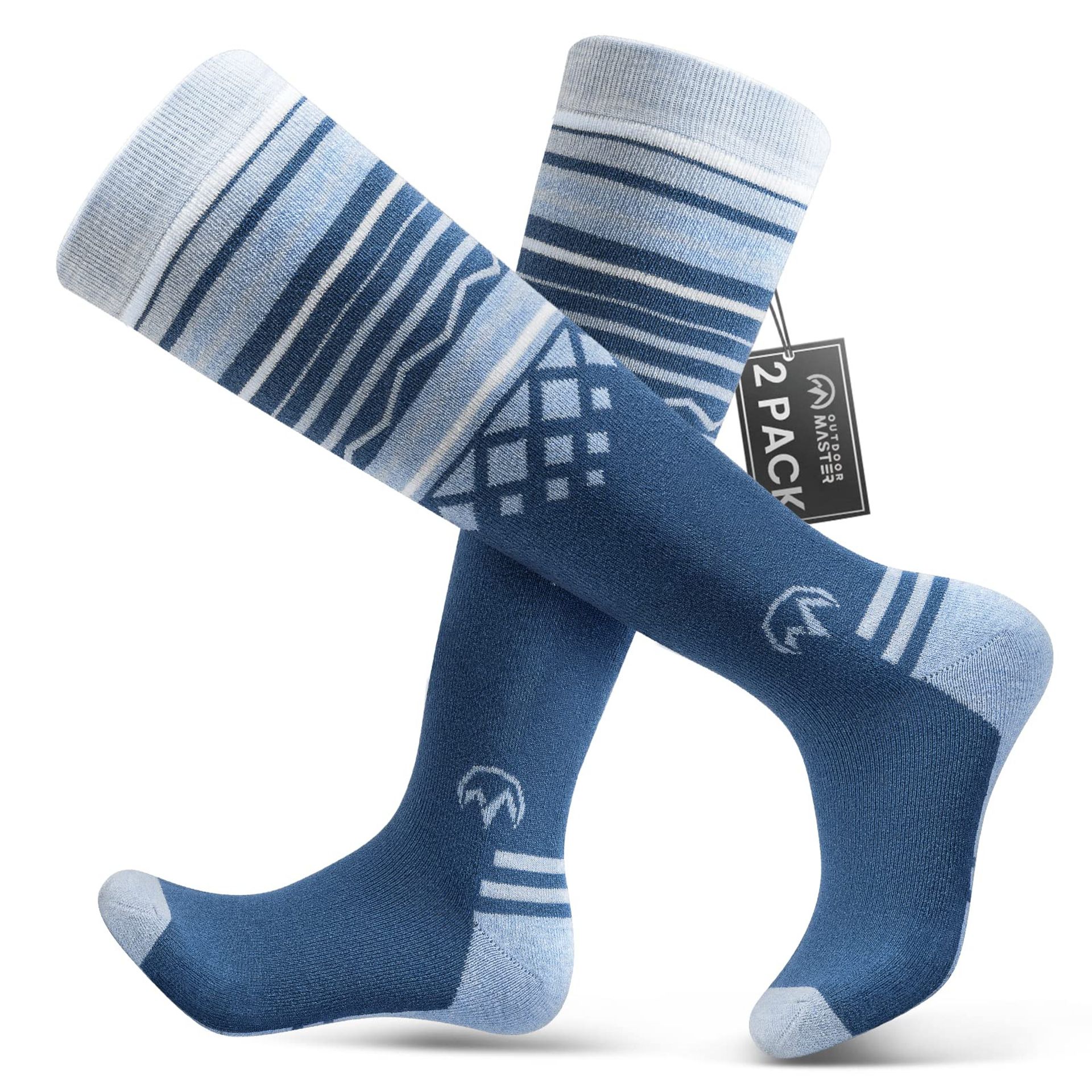Merino Wool Ski Socks Thermal Winter Warm Breathable Snowboarding Socks for Men & Women - Grey+Black+Blue L