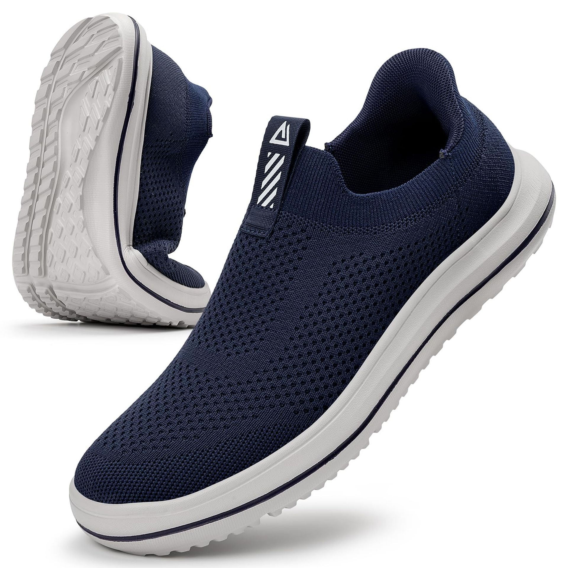 Men's Slip-On Running Trainers Lightweight Breathable Lace-Free Sports Shoes - Dark Blue UK 6.5