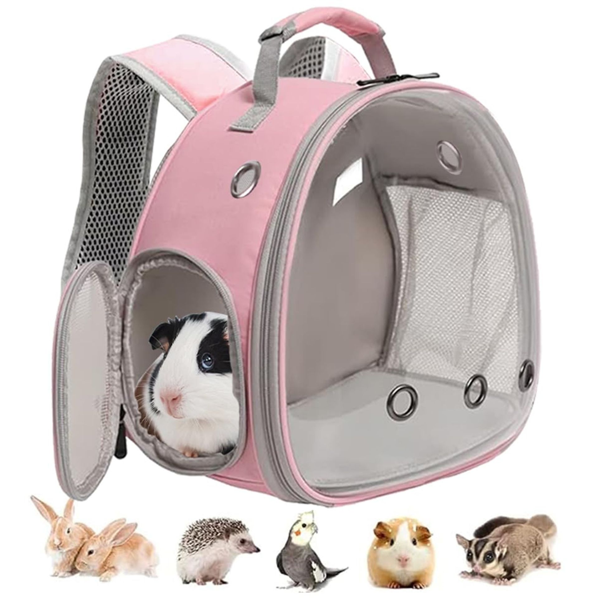 Small Animal Backpack Space Capsule Bubble Carrier for Guinea Pig, Bunny & Bird Ventilated Travel Bag - Pink Large