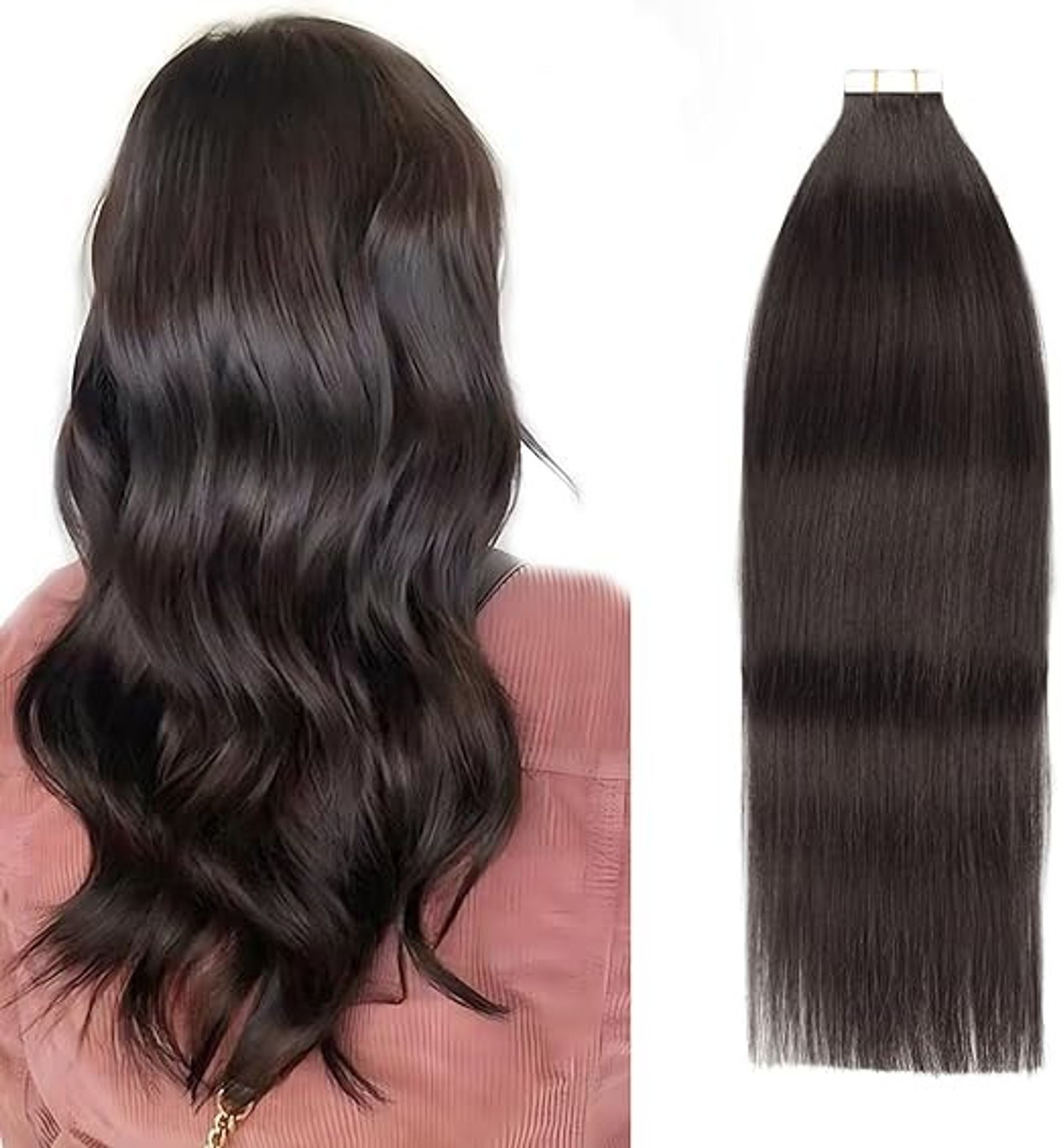 Tape in Human Hair Extensions Seamless Invisible Reusable Remy Skin Weft - Off Black 20 Inch