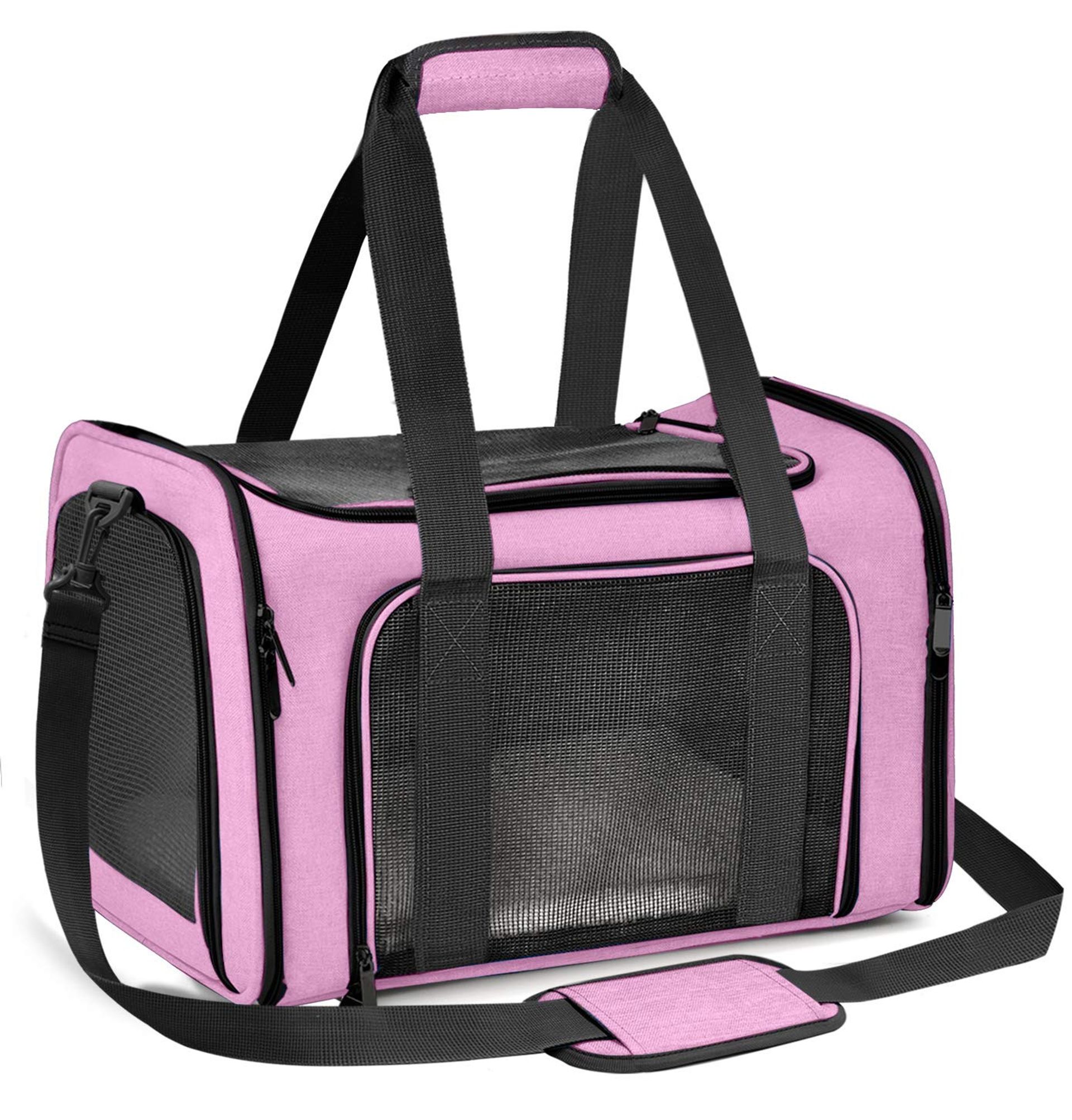 Portable Pet Carrier Soft Sided Airline Approved Foldable Travel Bag for Cats, Dogs & Small Animals - Pink Medium